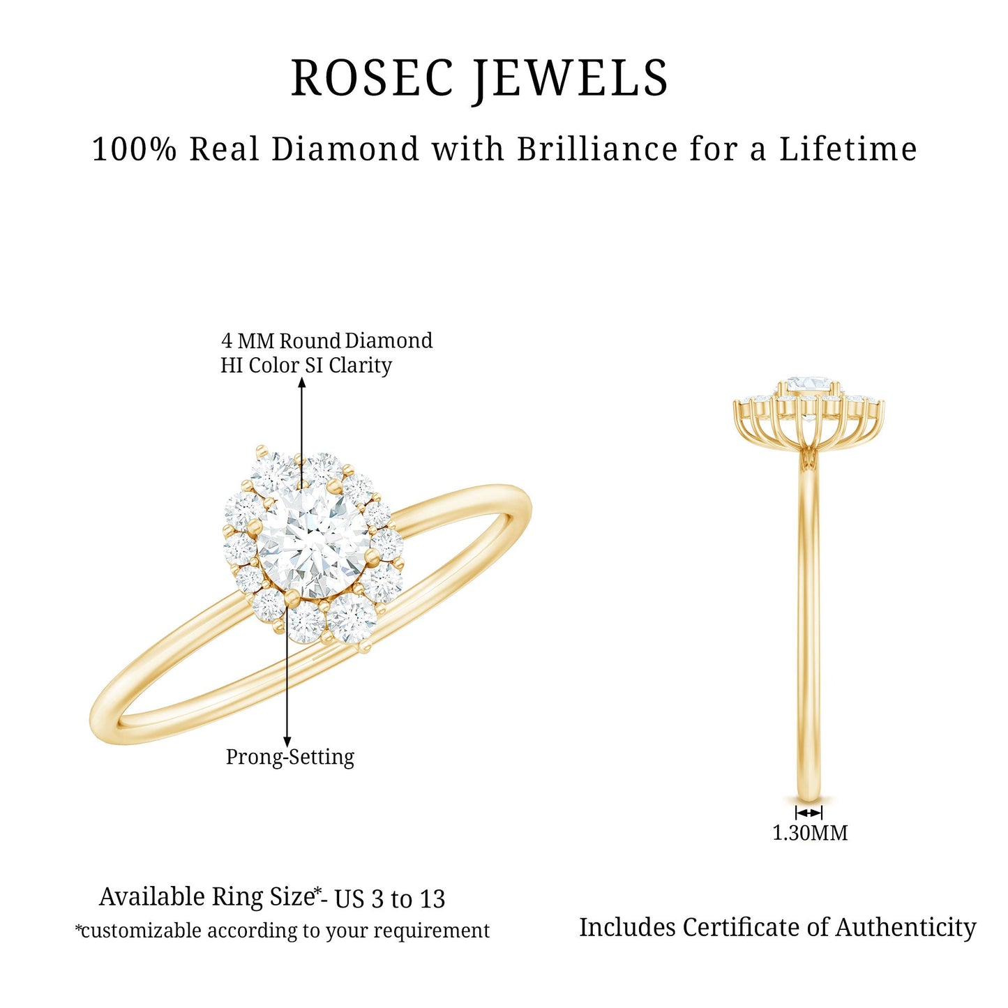 Minimal Real Diamond Engagement Ring with Halo