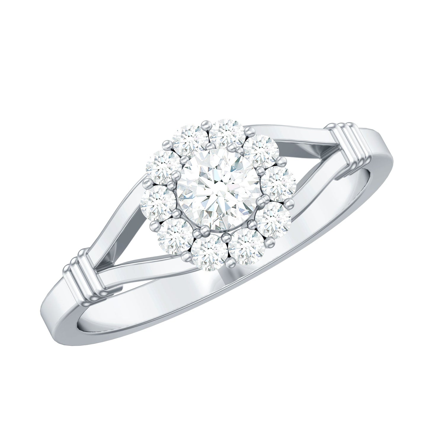 Natural Diamond Halo Engagement Ring with Split Shank