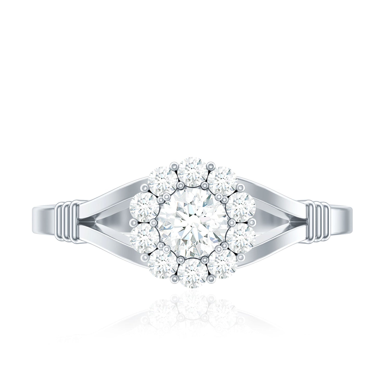 Natural Diamond Halo Engagement Ring with Split Shank