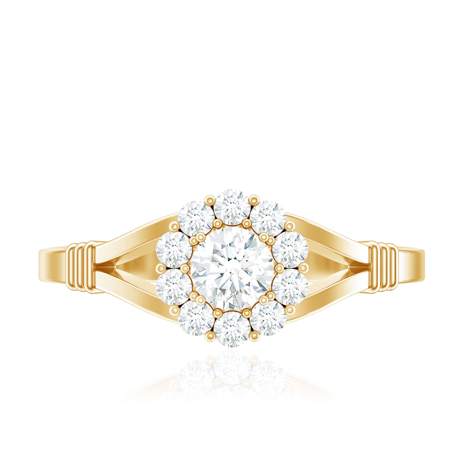 Natural Diamond Halo Engagement Ring with Split Shank