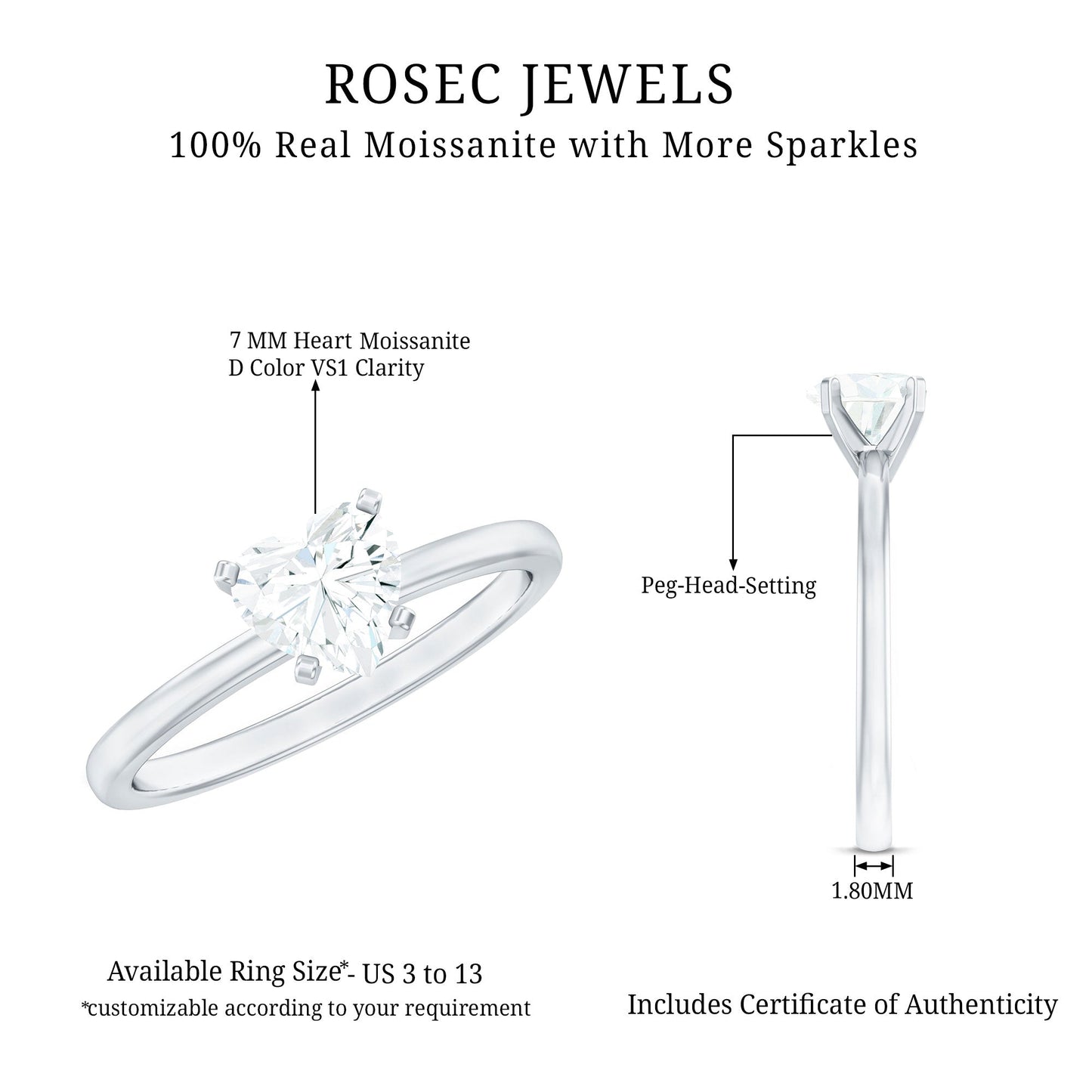 1.5 CT Heart Shape Certified Moissanite Engagement Ring