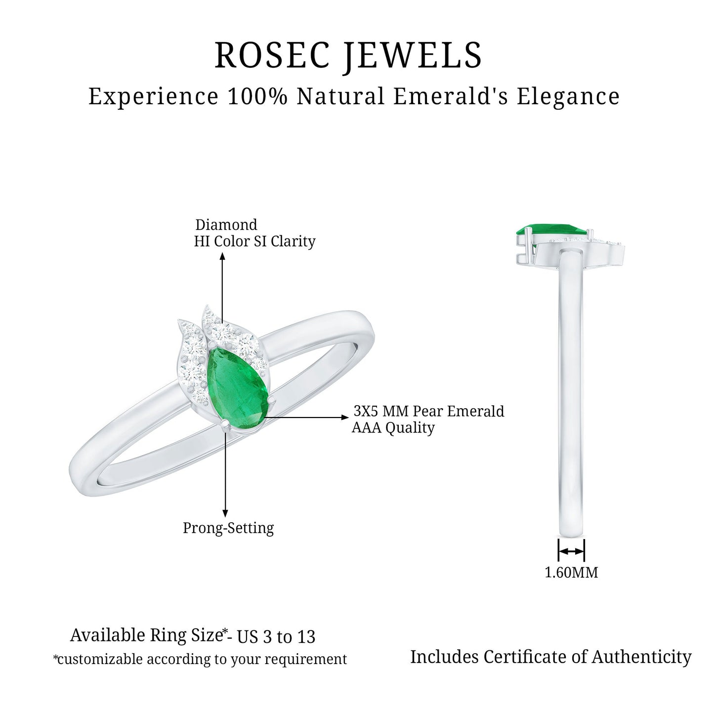 Womens Emerald and Diamond Promise Ring for Her