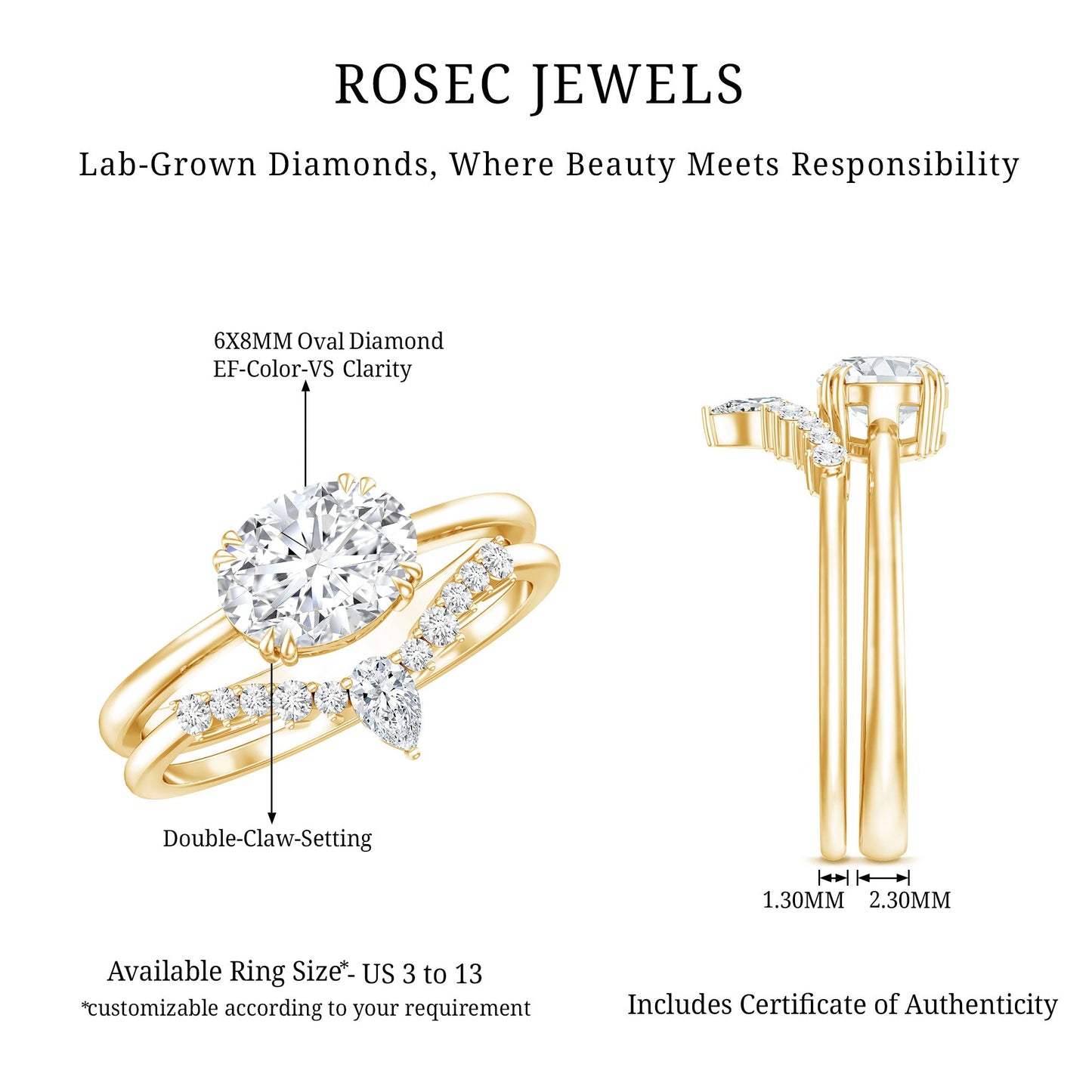 Certified 1.2 Carat Oval Lab Grown Diamond Engagement Ring With Enhancer