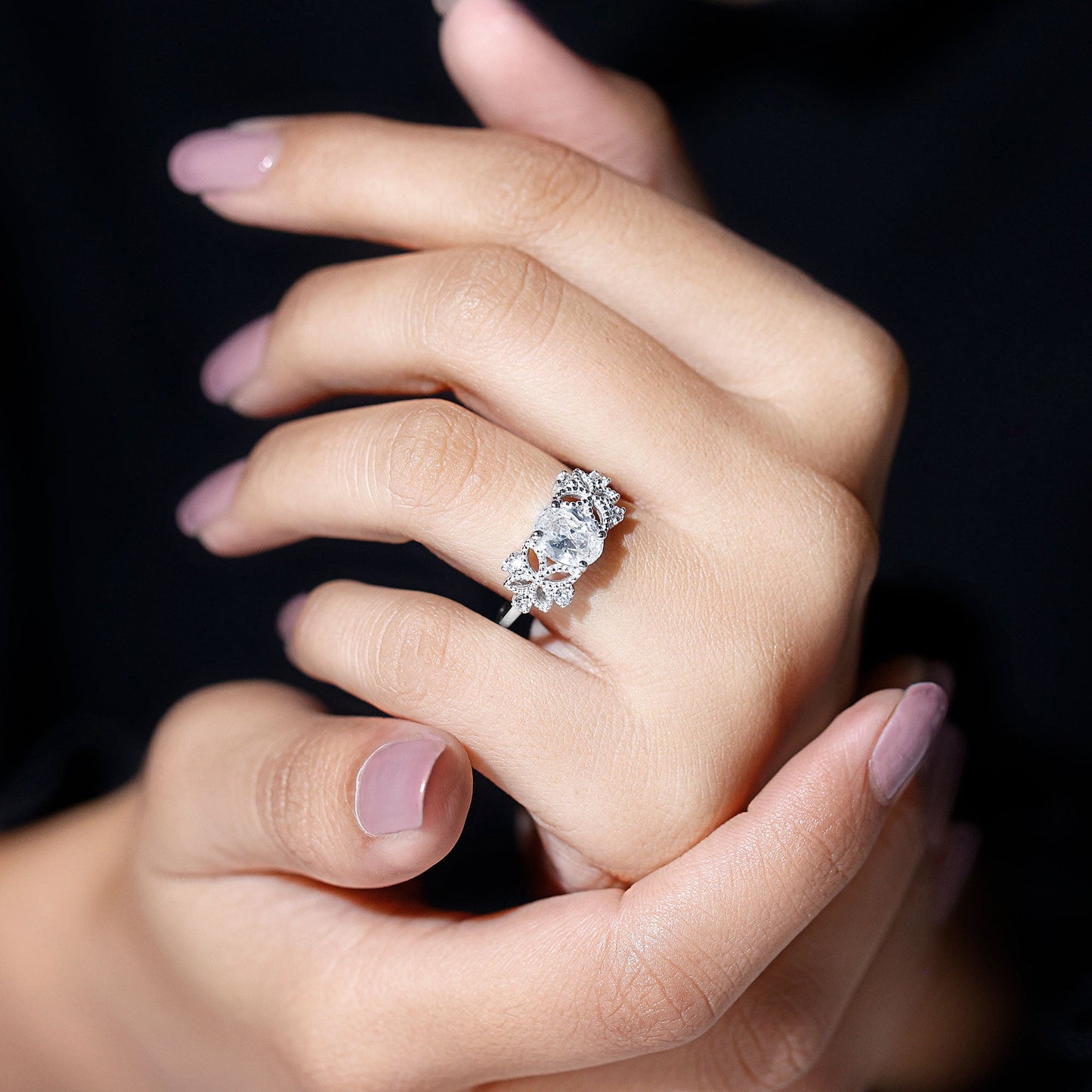 1.2 Carat Oval Lab Grown Diamond Flower Engagement Ring