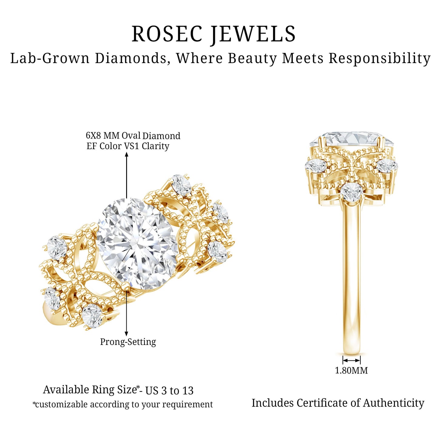 1.2 Carat Oval Lab Grown Diamond Flower Engagement Ring