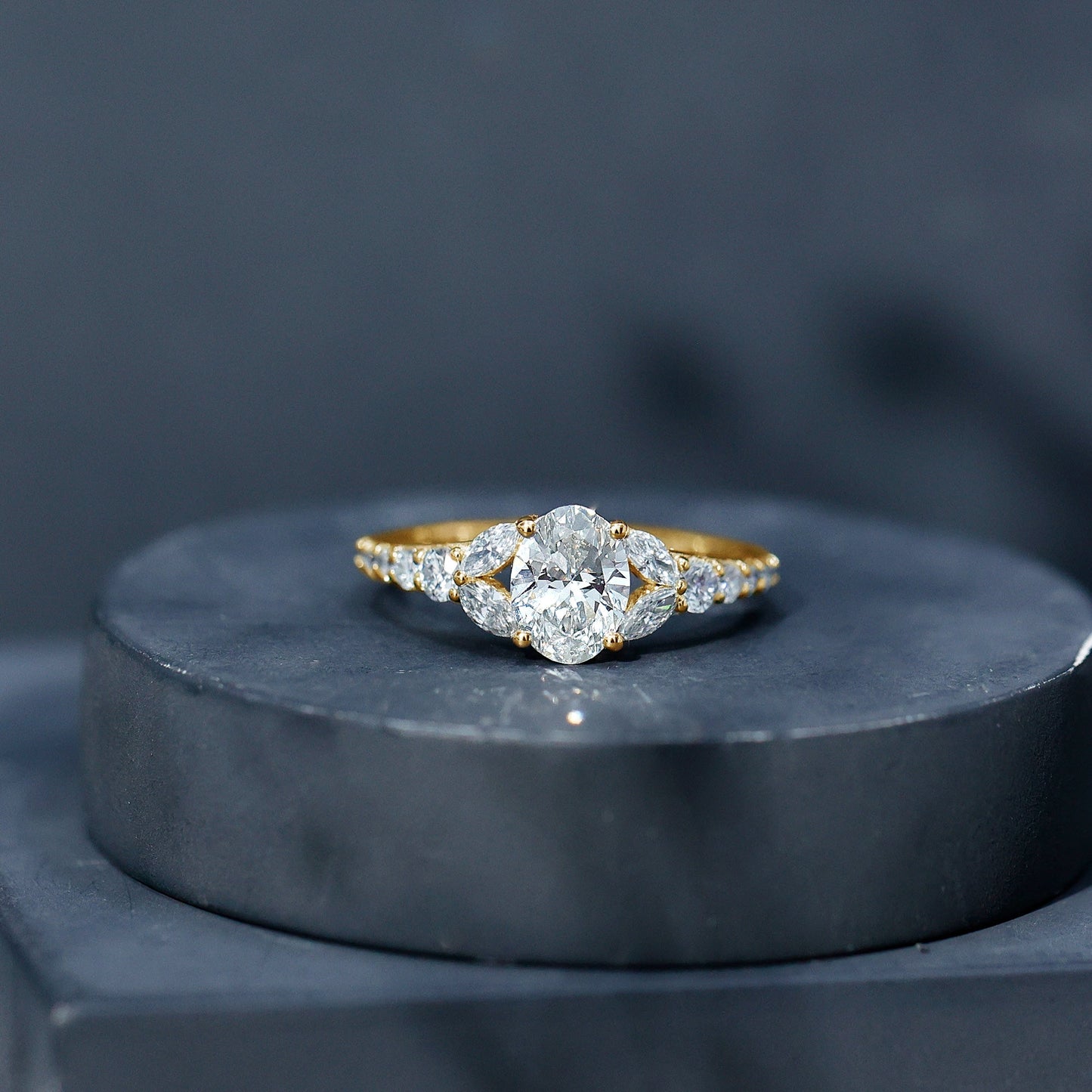 Certified 1 Carat Oval Lab Grown Diamond Engagement Ring With Side Stones
