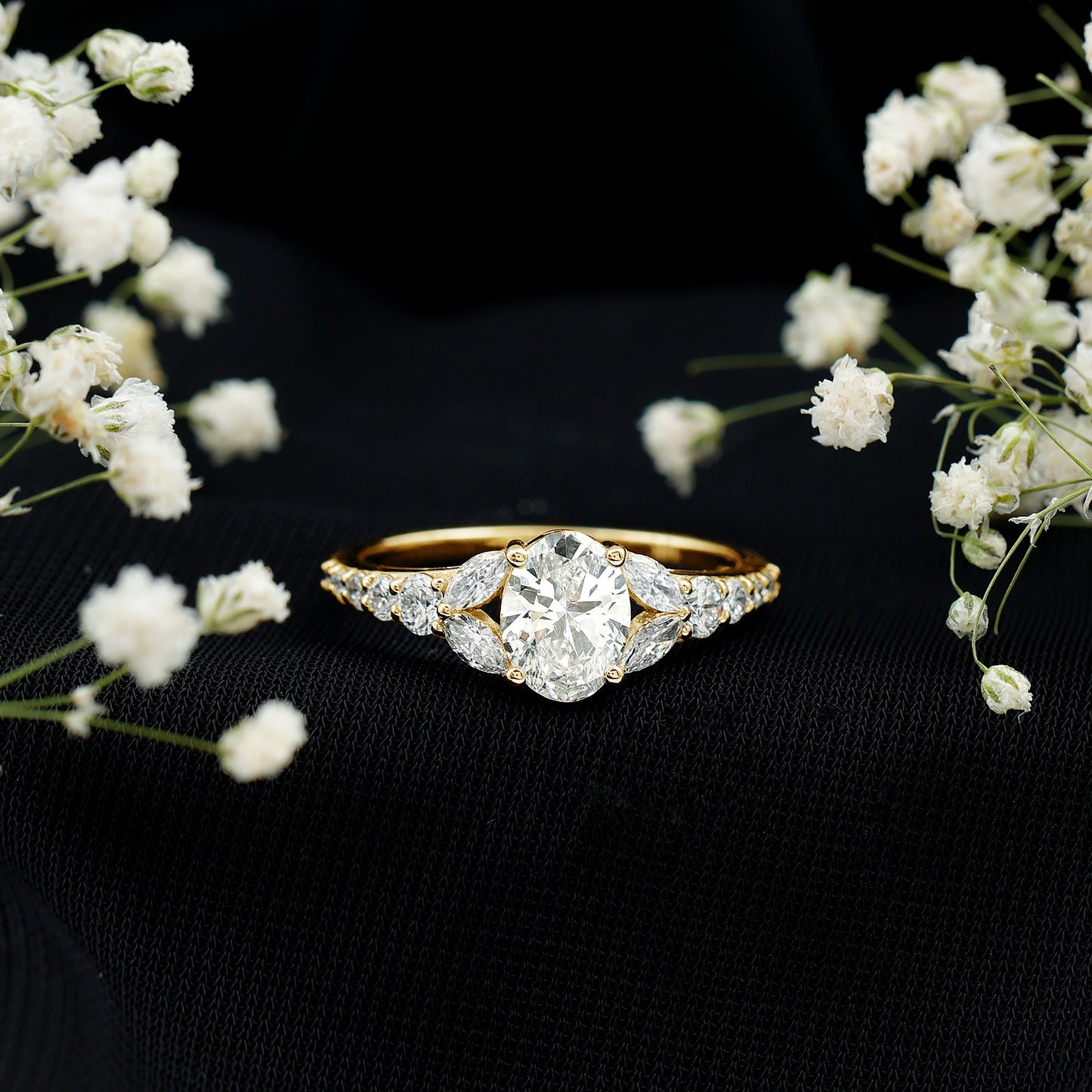 Certified 1 Carat Oval Lab Grown Diamond Engagement Ring With Side Stones