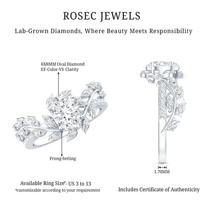 1.2 Carat Oval Lab Grown Diamond Petal Prong Engagement Ring