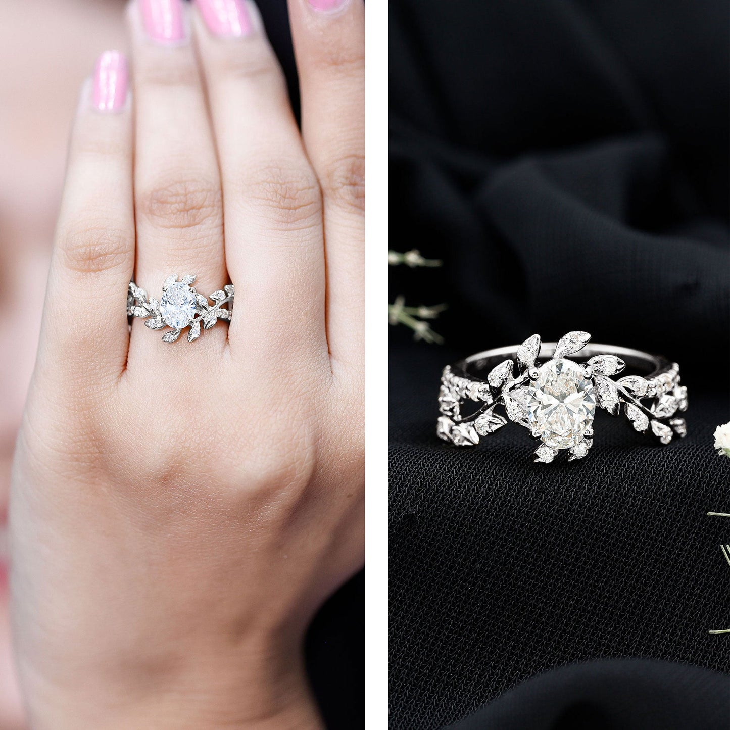 1.2 Carat Oval Lab Grown Diamond Petal Prong Engagement Ring