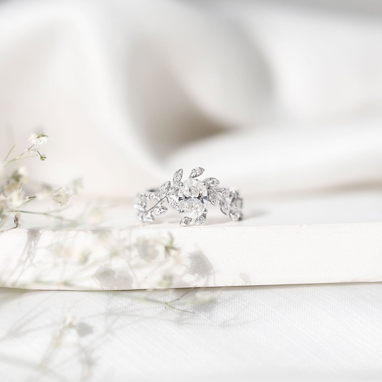 1.2 Carat Oval Lab Grown Diamond Petal Prong Engagement Ring