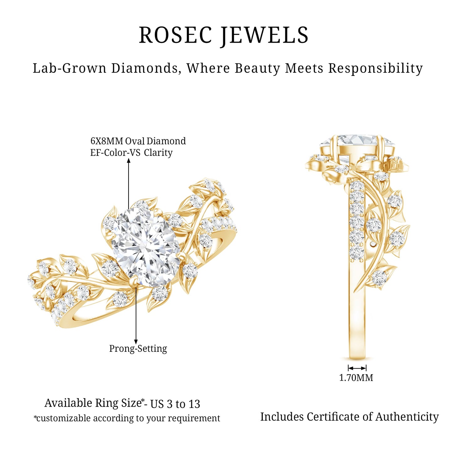 1.2 Carat Oval Lab Grown Diamond Petal Prong Engagement Ring