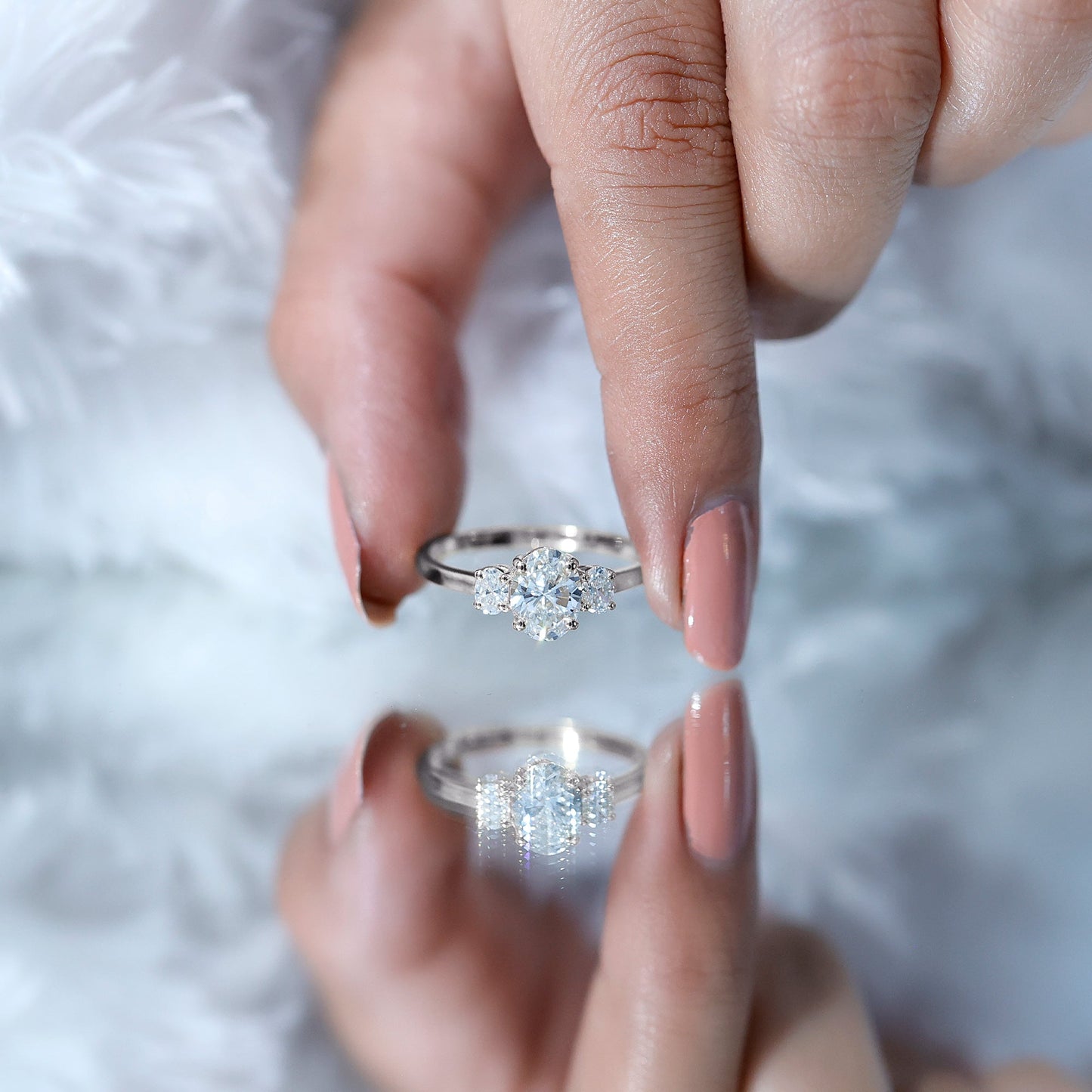 Certified Lab Grown Diamond 3 Stone Engagement Ring For Women