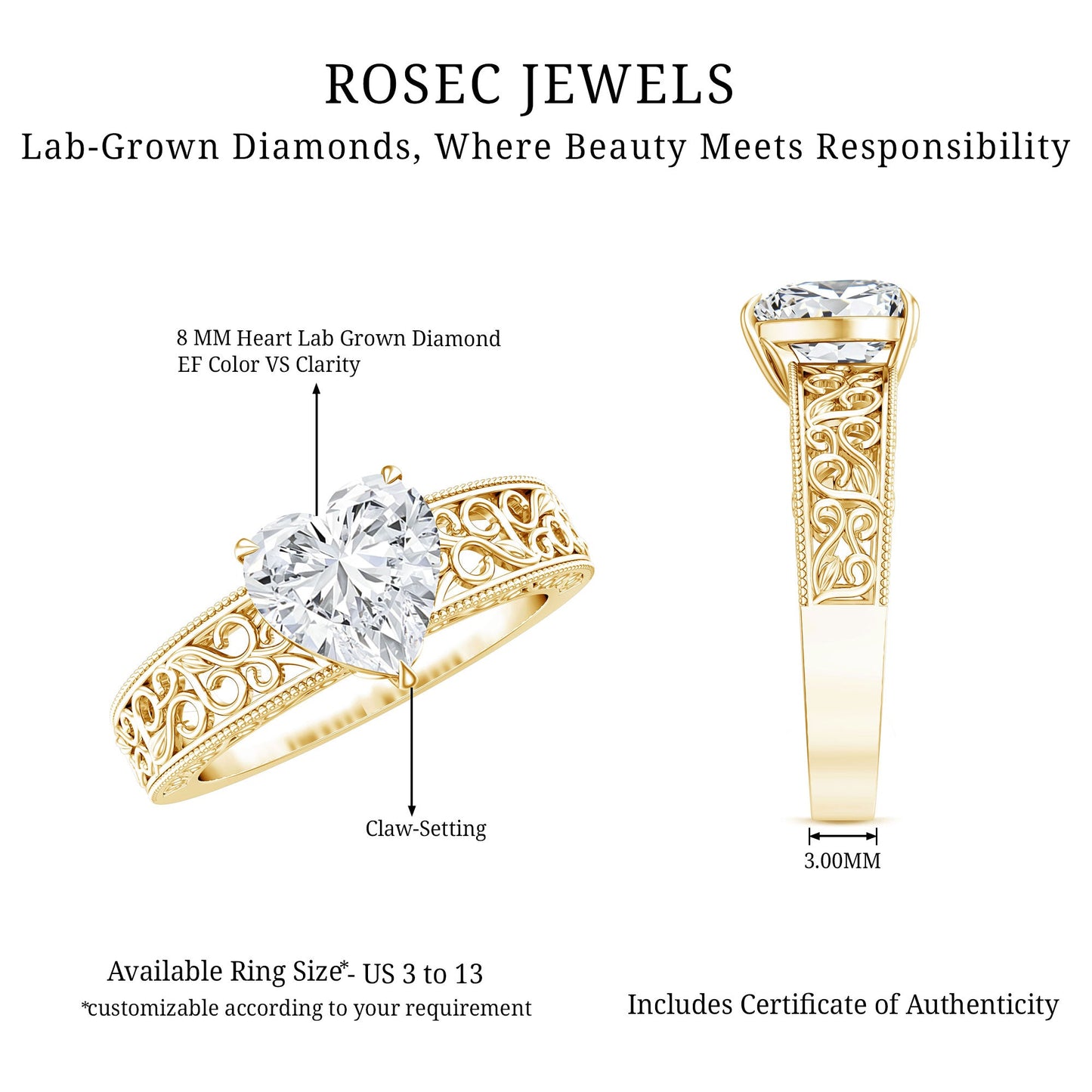2 Carat Lab Grown Diamond Heart Engagement Ring