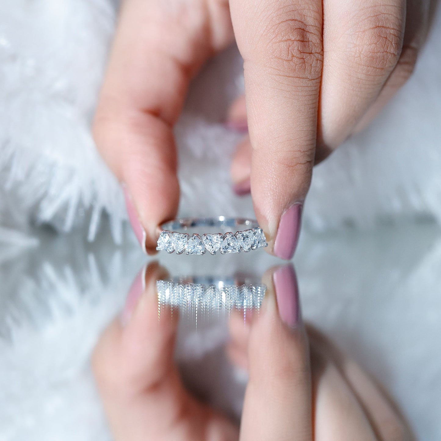 Certified Lab Heart Shaped Diamond Half Eternity Ring