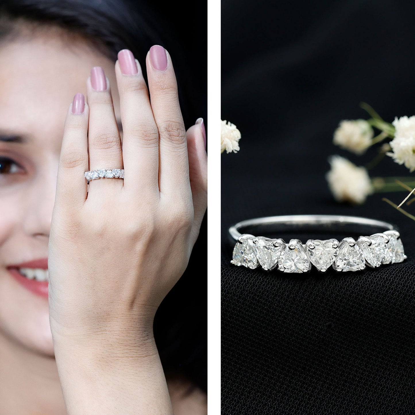 Certified Lab Heart Shaped Diamond Half Eternity Ring