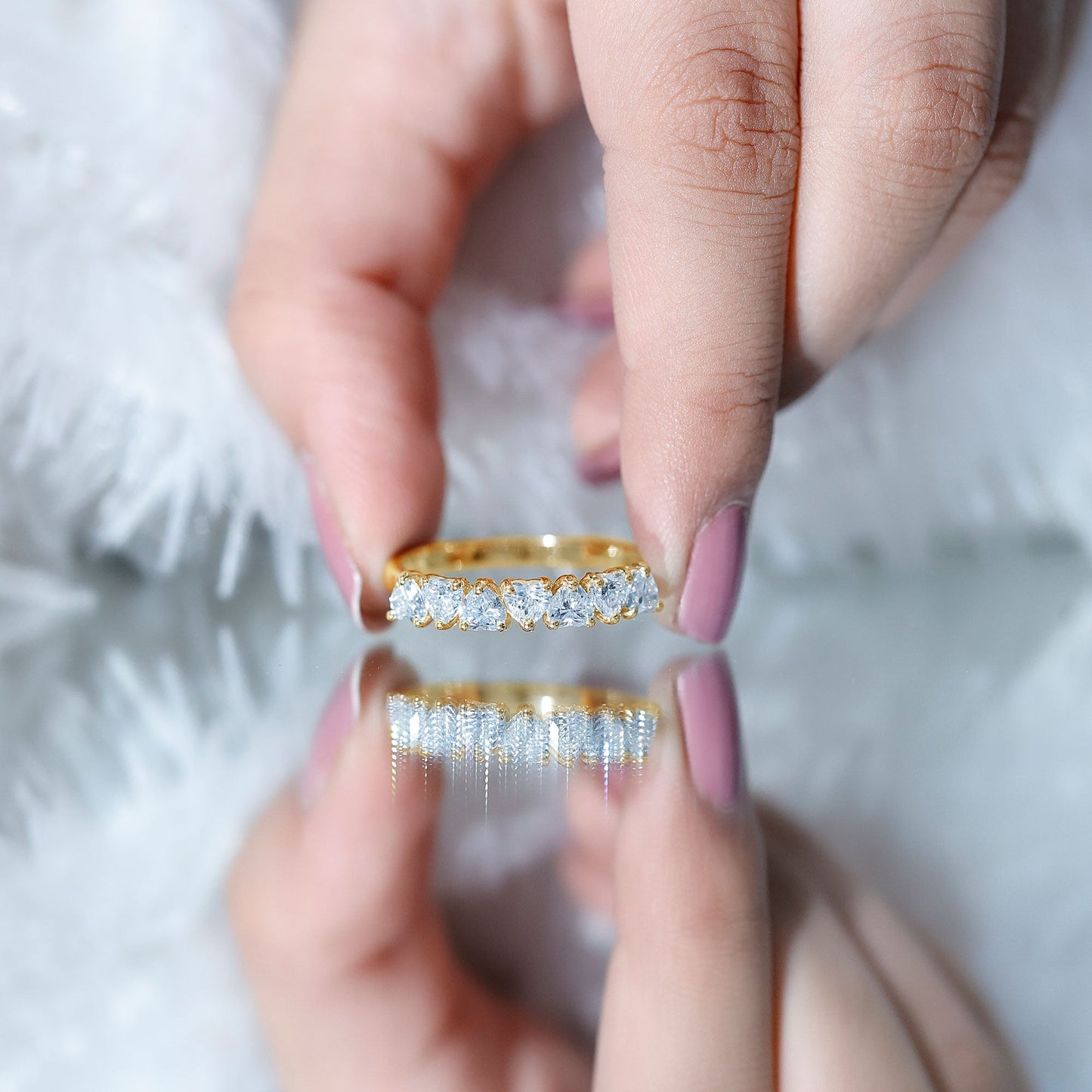 Certified Lab Heart Shaped Diamond Half Eternity Ring