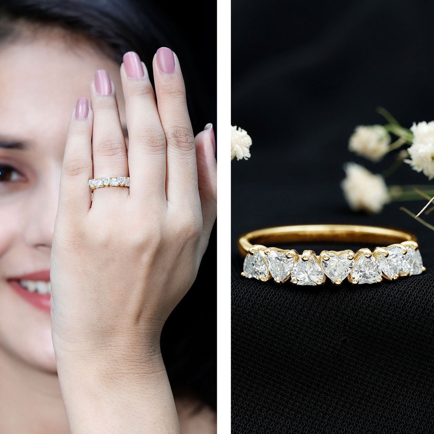 Certified Lab Heart Shaped Diamond Half Eternity Ring