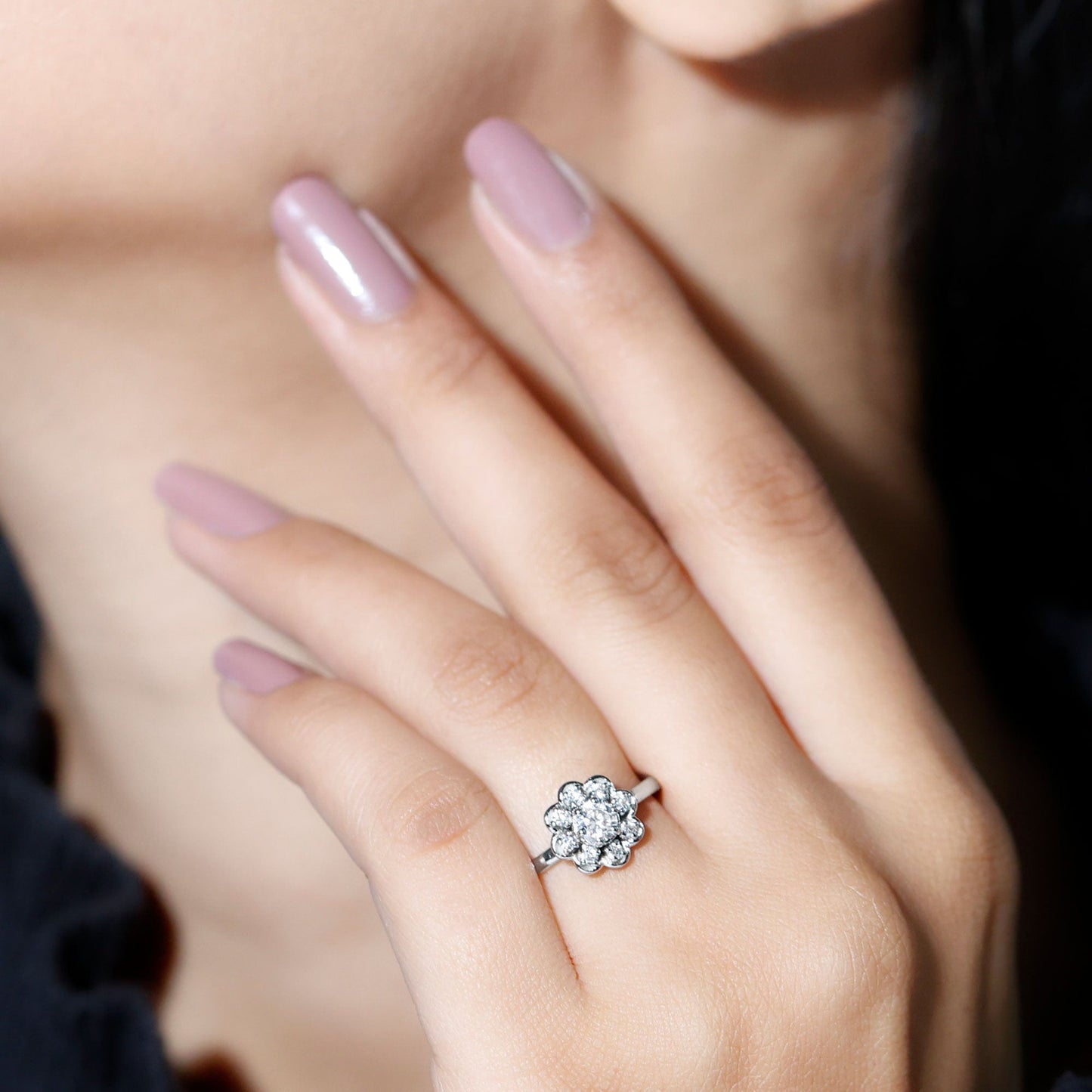 Certified Lab Grown Diamond Flower Promise Ring For Women
