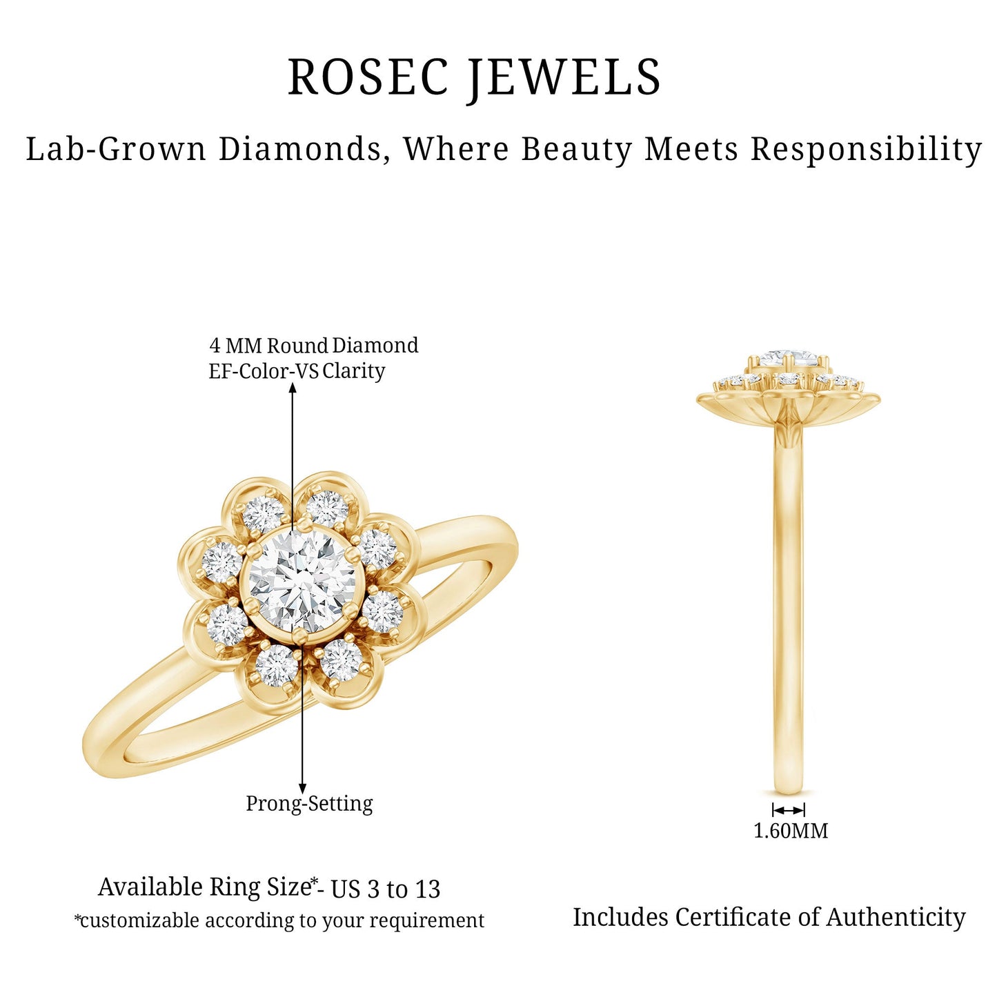 Certified Lab Grown Diamond Flower Promise Ring For Women