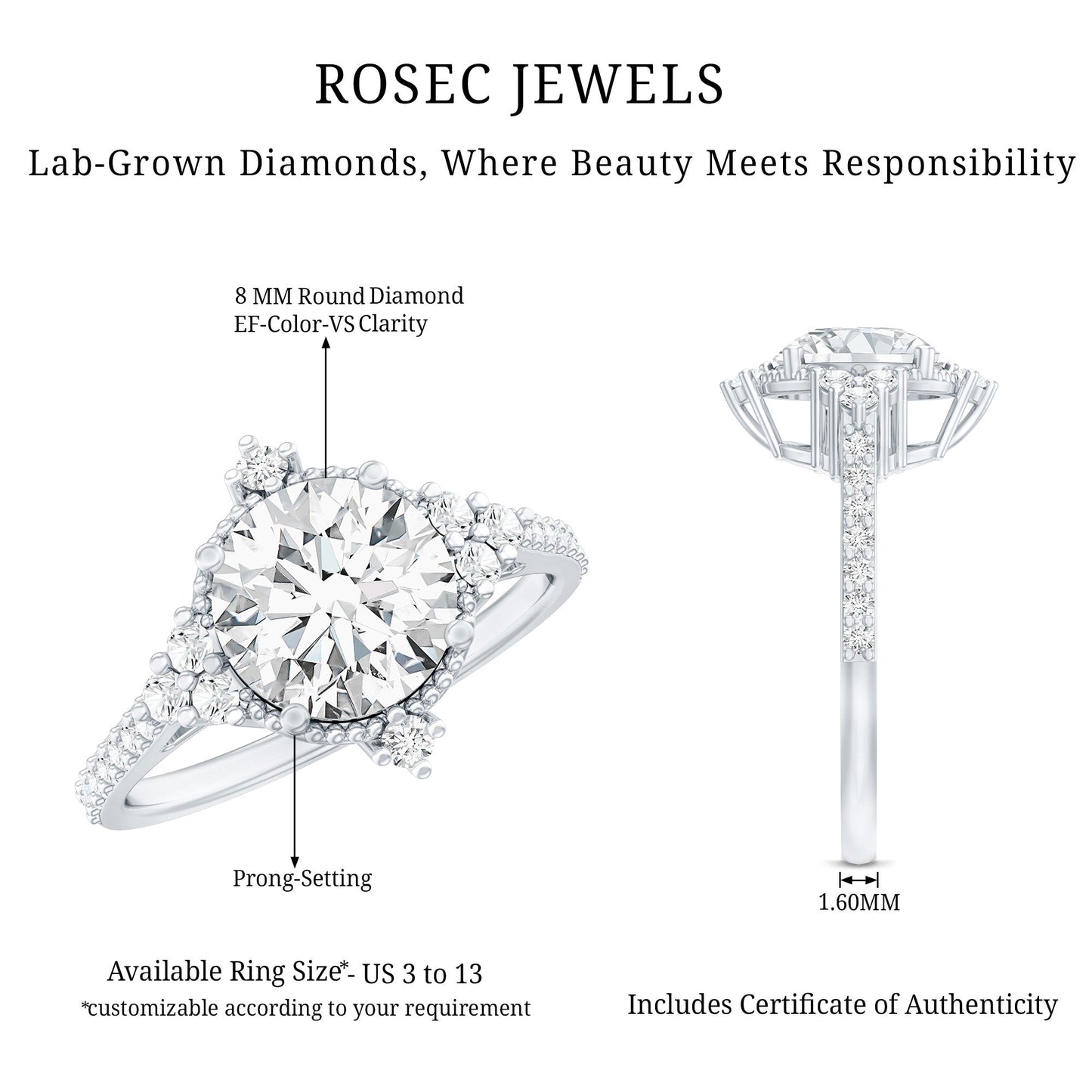 2 Carat Lab Grown Diamond Vintage Inspired Engagement Ring