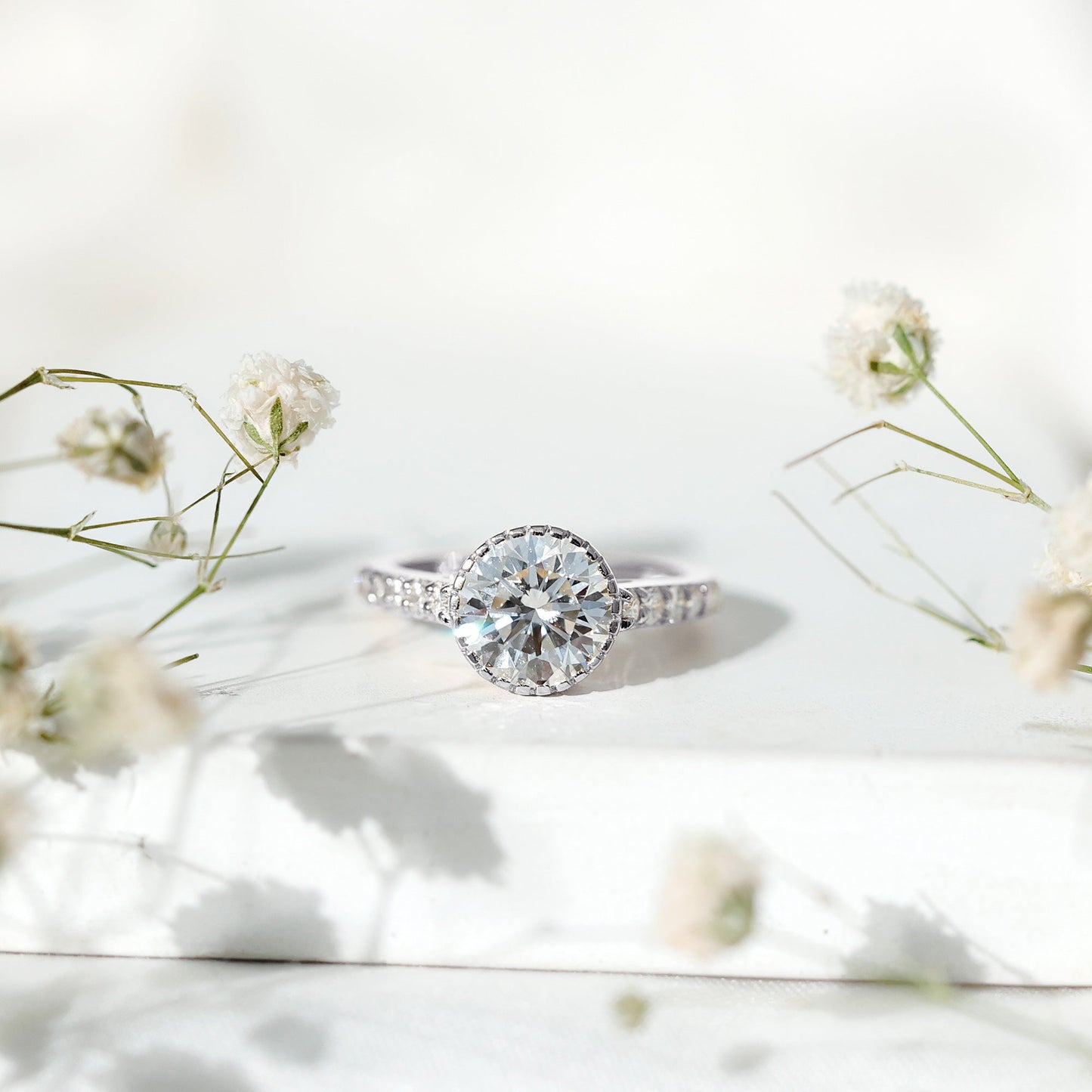 Certified Bezel Set Lab Grown Diamond Engagement Ring With Side Stones
