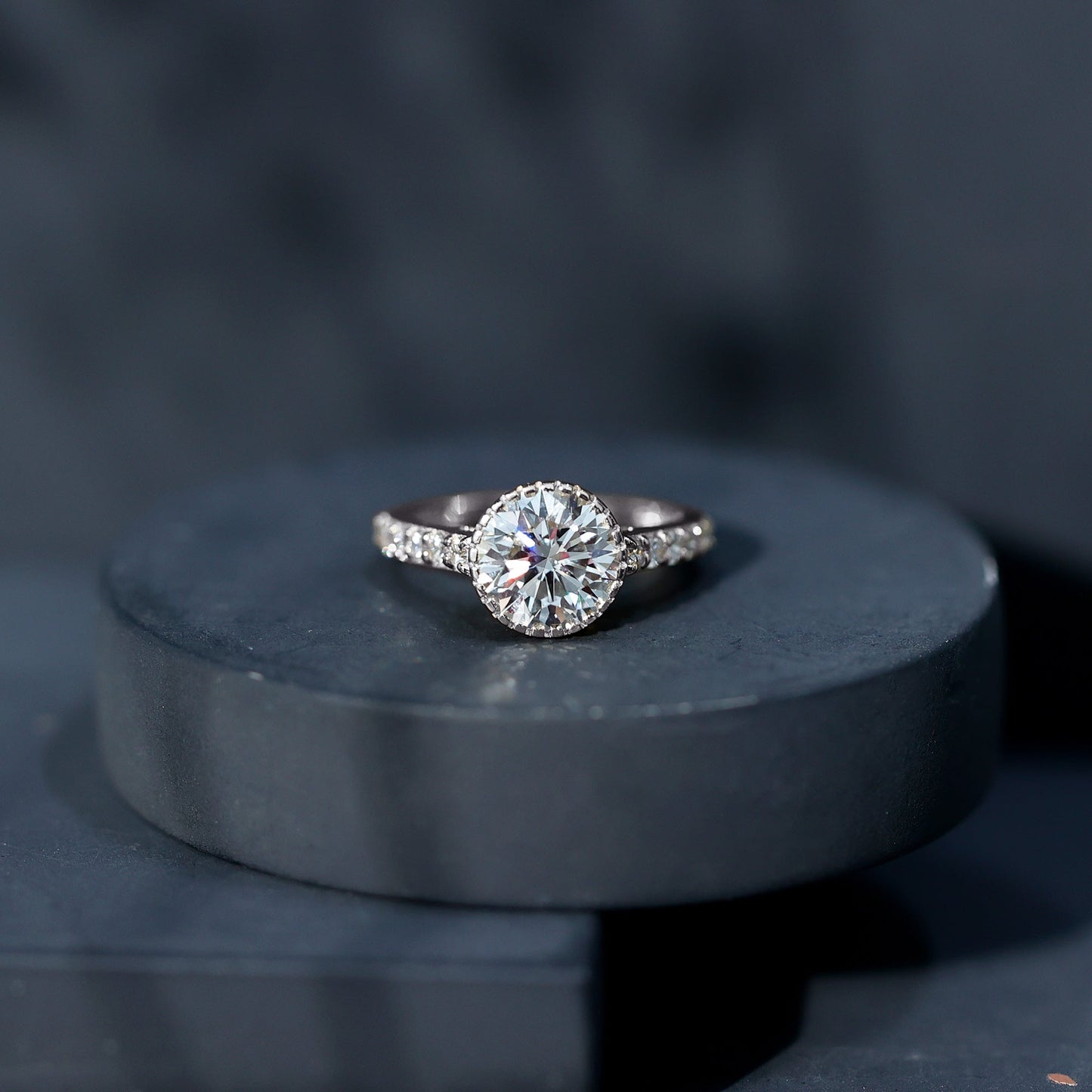 Certified Bezel Set Lab Grown Diamond Engagement Ring With Side Stones
