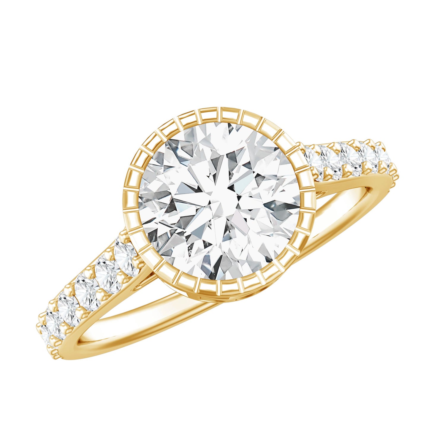 Certified Bezel Set Lab Grown Diamond Engagement Ring With Side Stones