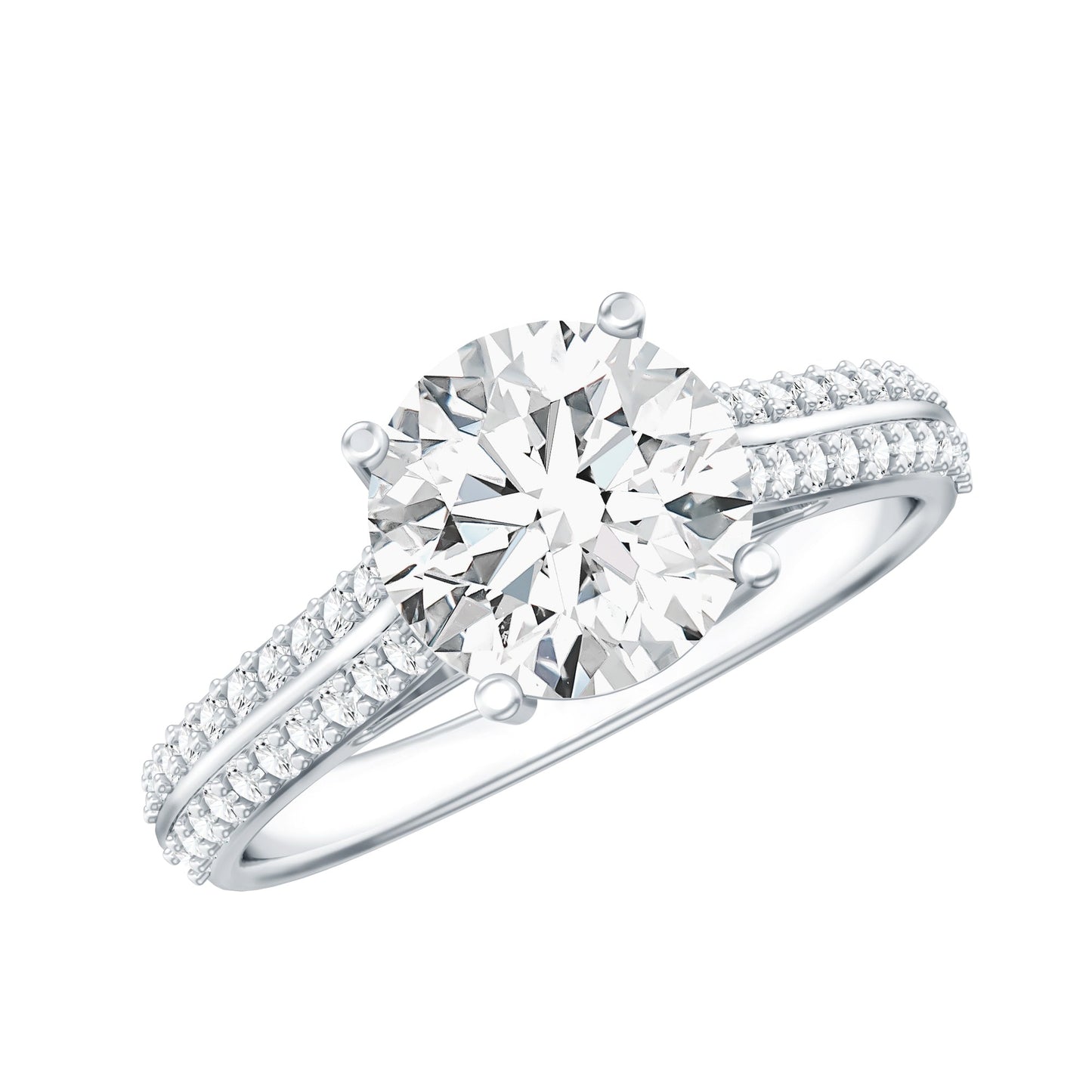 Certified Lab Grown Diamond 2 Carat Simple Engagement Ring With Side Stones
