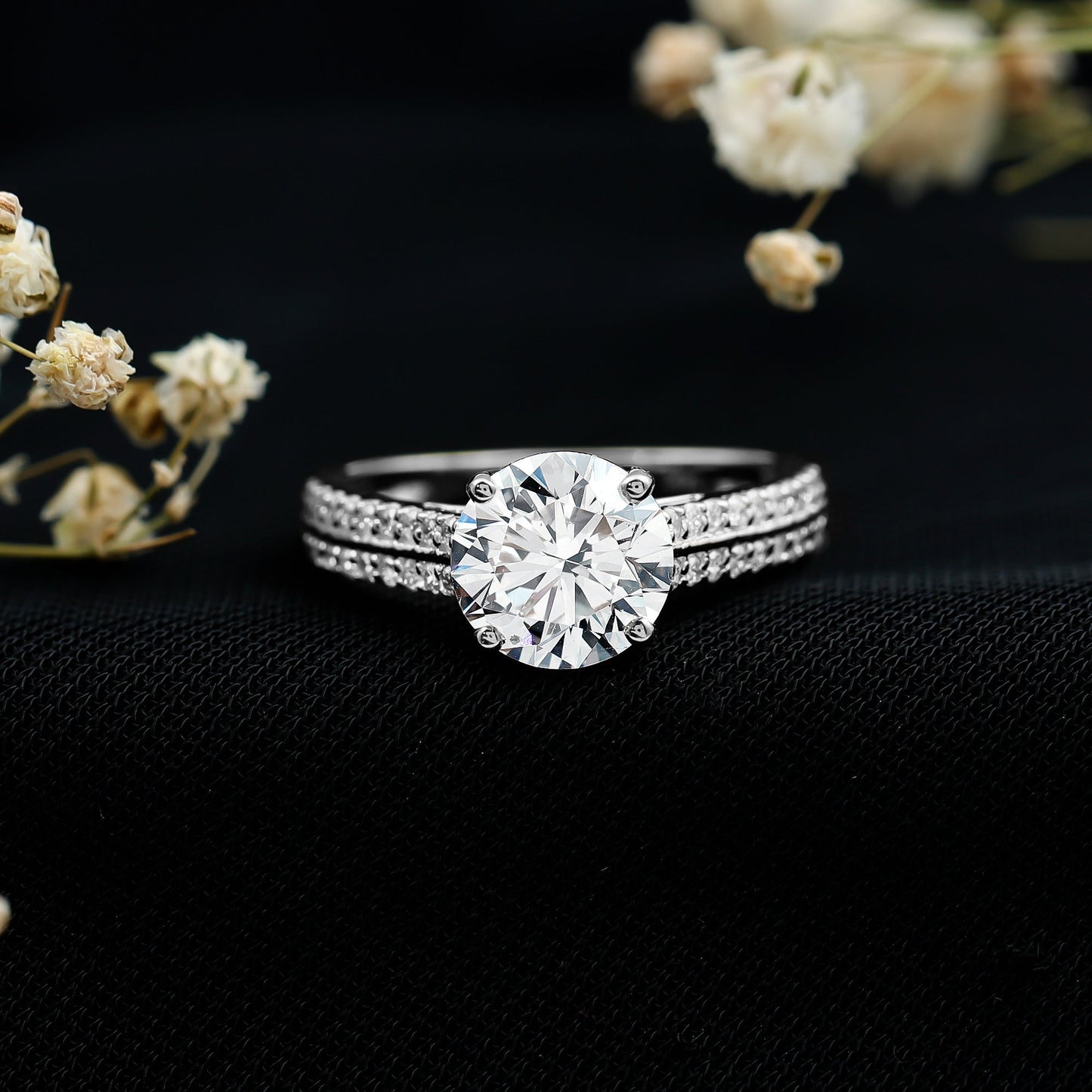 Certified Lab Grown Diamond 2 Carat Simple Engagement Ring With Side Stones