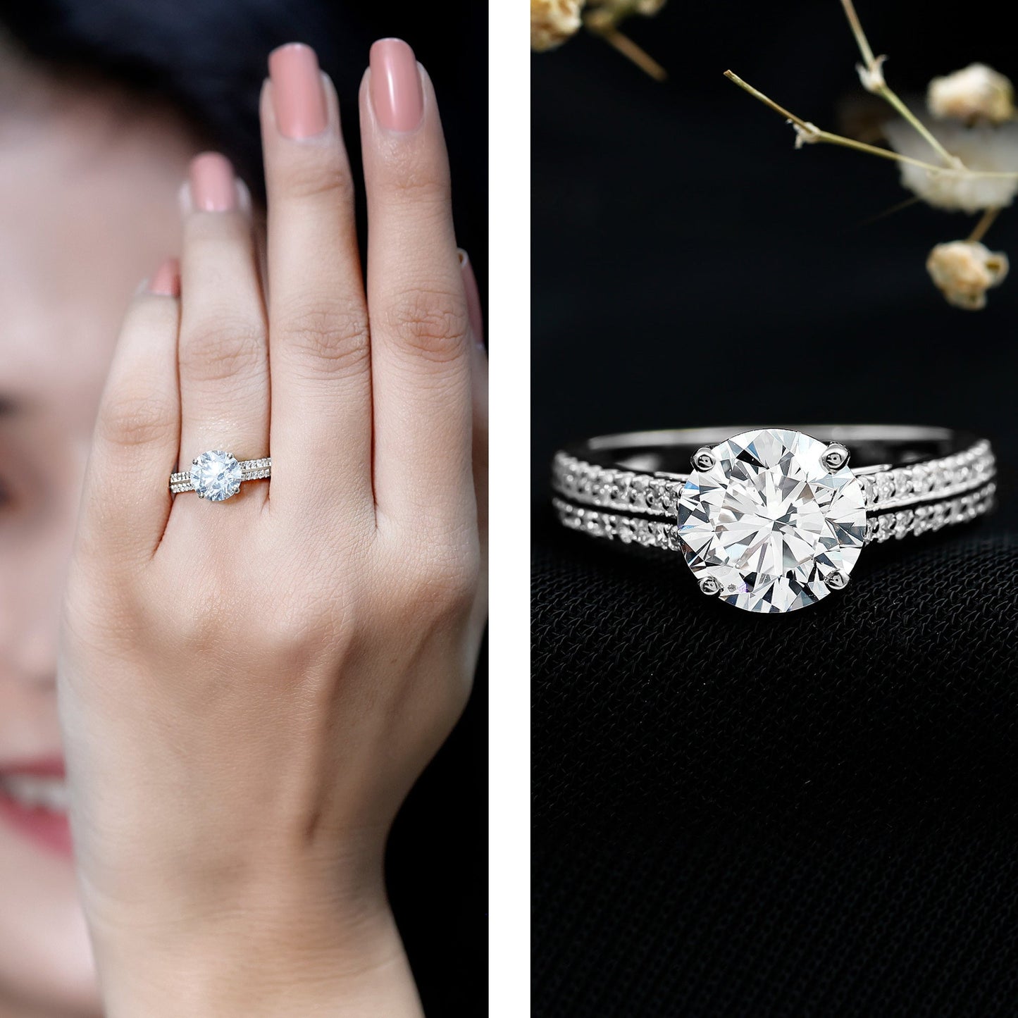 Certified Lab Grown Diamond 2 Carat Simple Engagement Ring With Side Stones