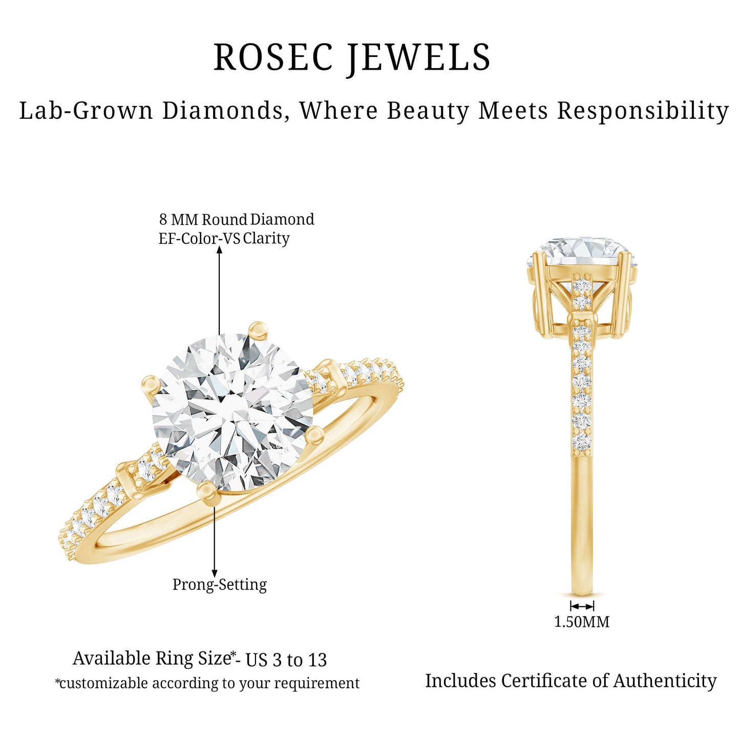 Certified 2 Carat Lab Grown Diamond Simple Engagement Ring