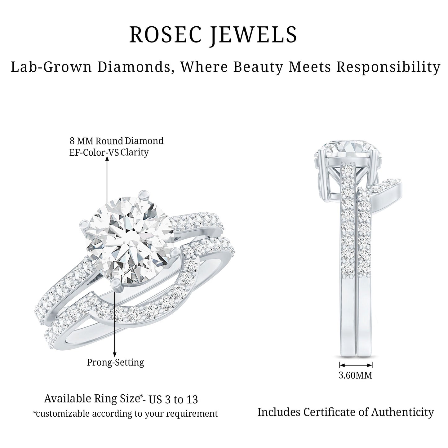 Lab Grown Diamond 2 Carat Round Engagement Ring With Ring Guard