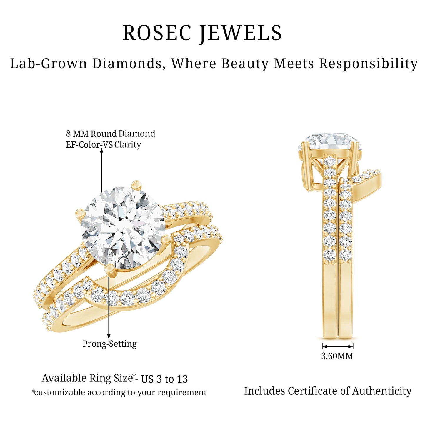 Lab Grown Diamond 2 Carat Round Engagement Ring With Ring Guard
