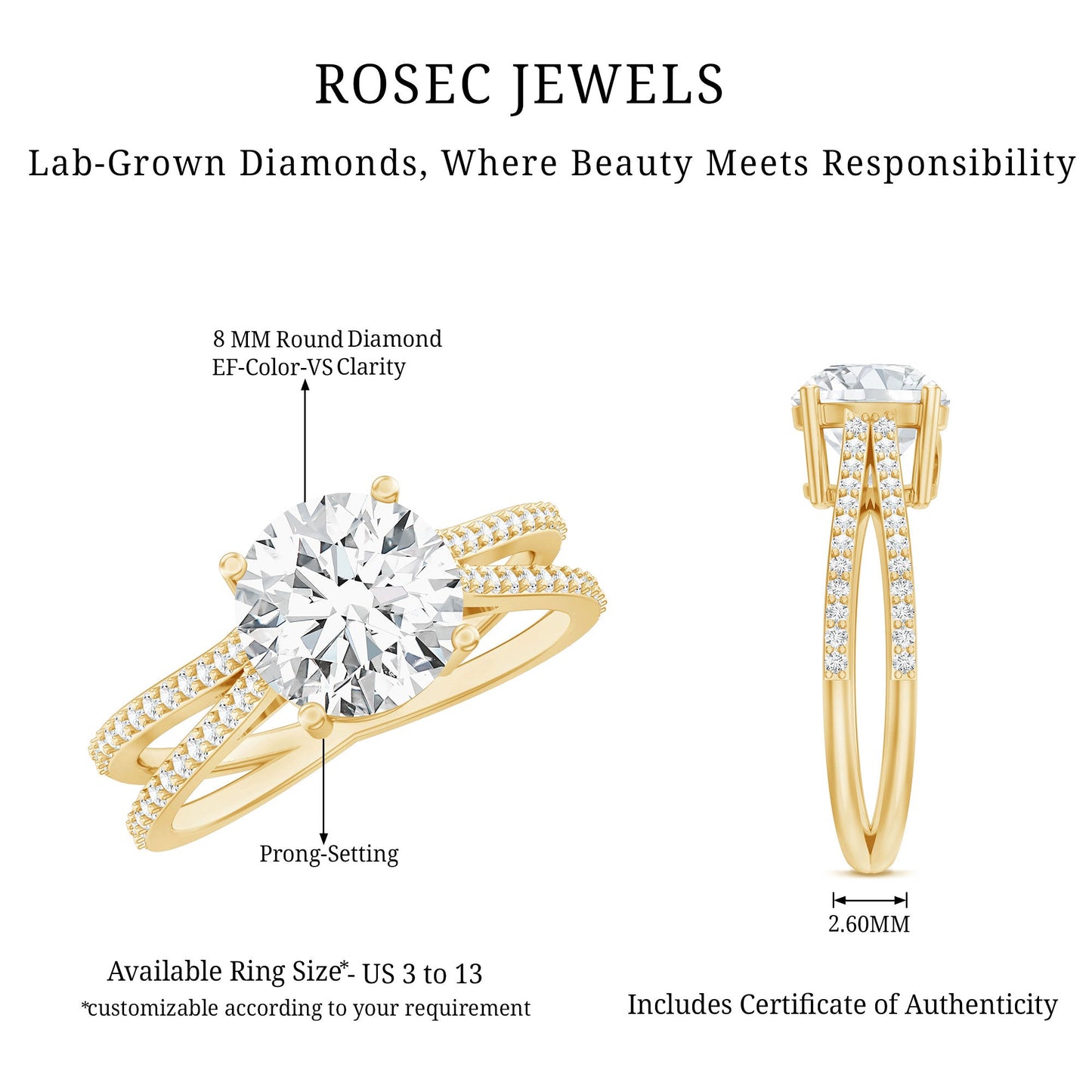 Certified 2 Carat Lab Grown Diamond Split Shank Engagement Ring