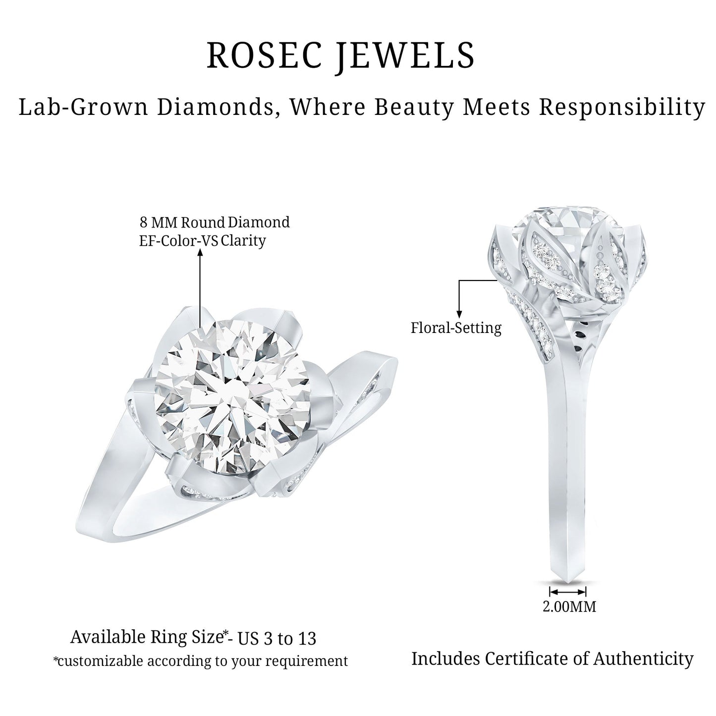 2 Carat Lab Grown Diamond Vintage Floral Engagement Ring