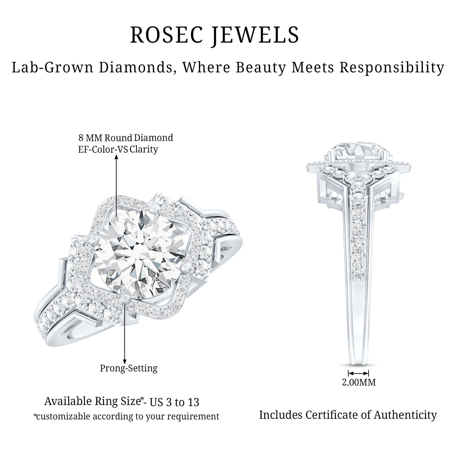 Certified 2 Carat Lab Grown Diamond Vintage Style Engagement Ring