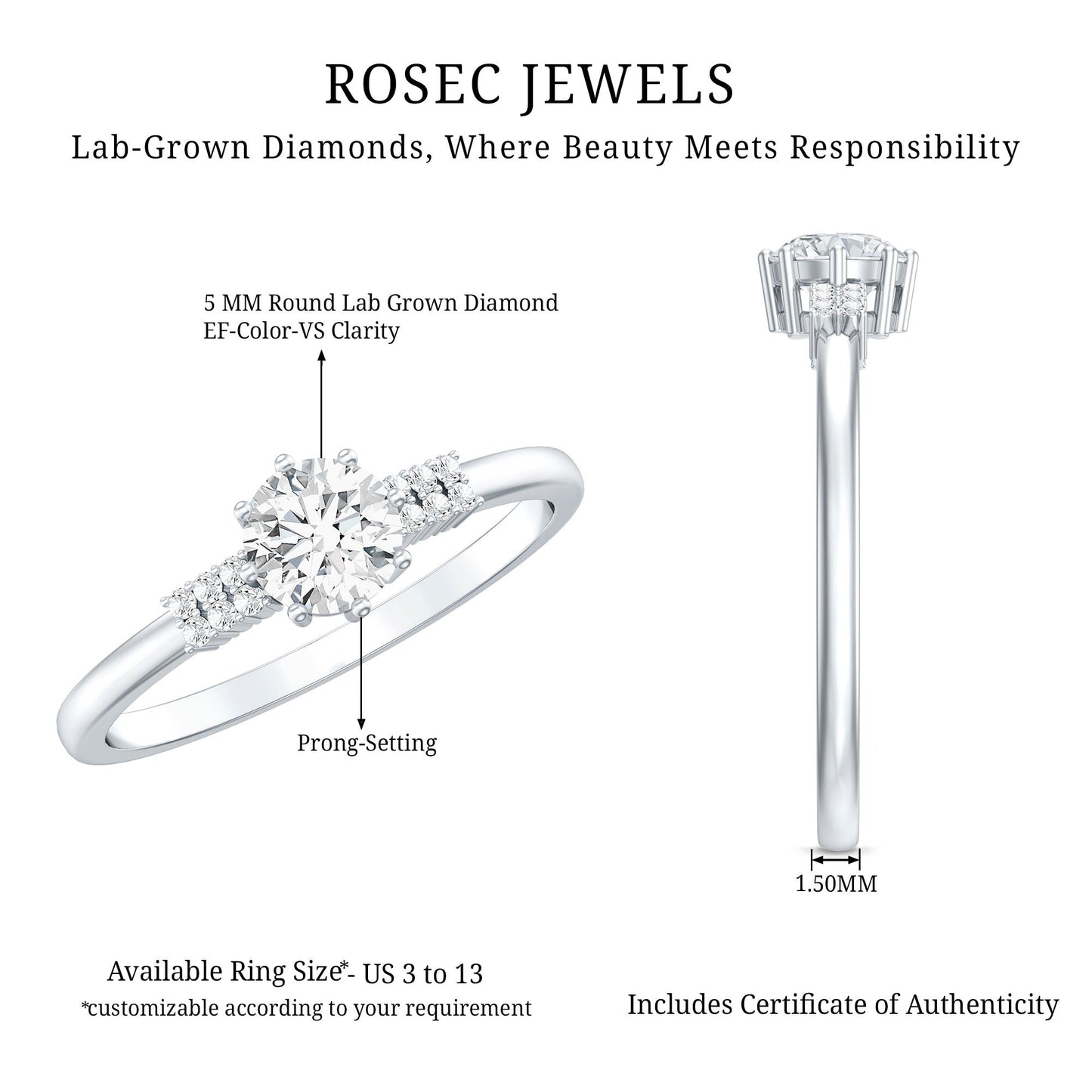 Certified 0.4 Carat Lab Grown Diamond Solitaire Promise Ring