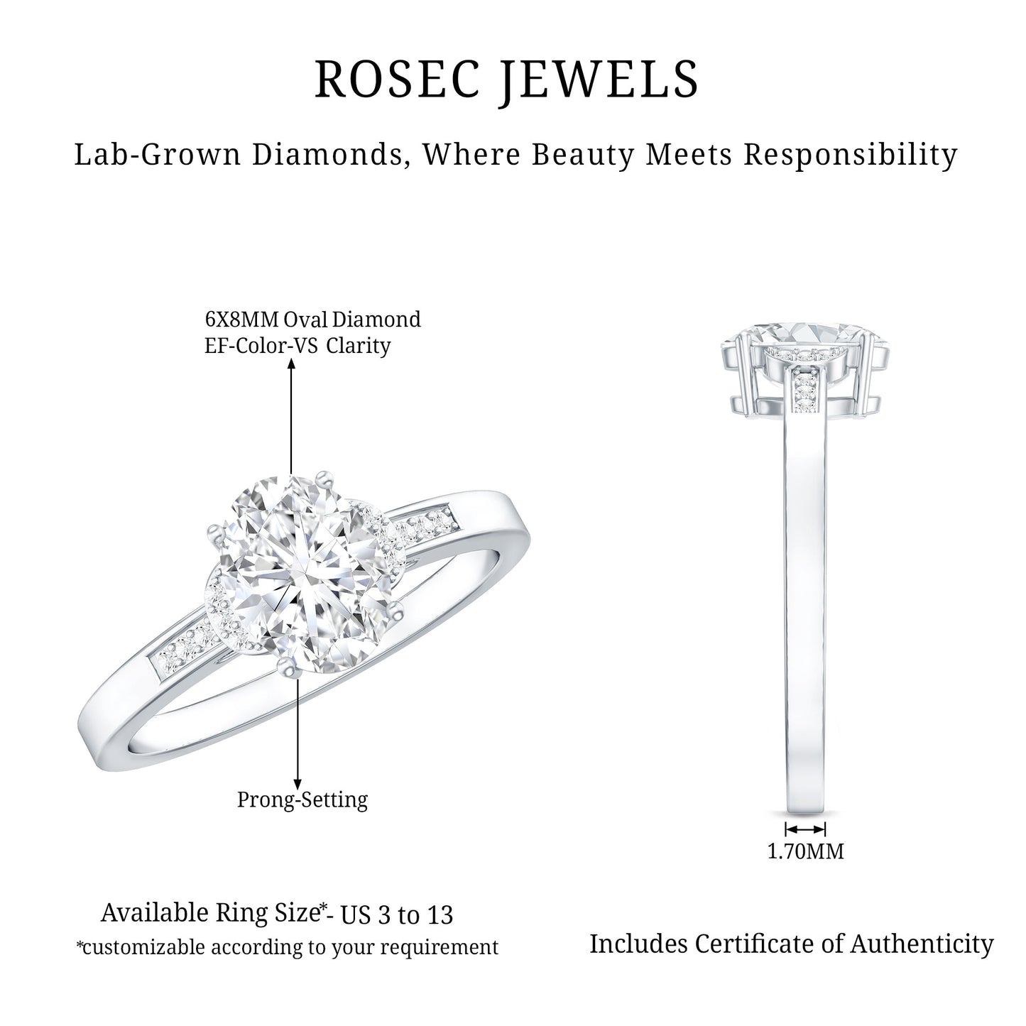 Certified 1.2 Carat Oval Lab Grown Diamond Solitaire Engagement Ring