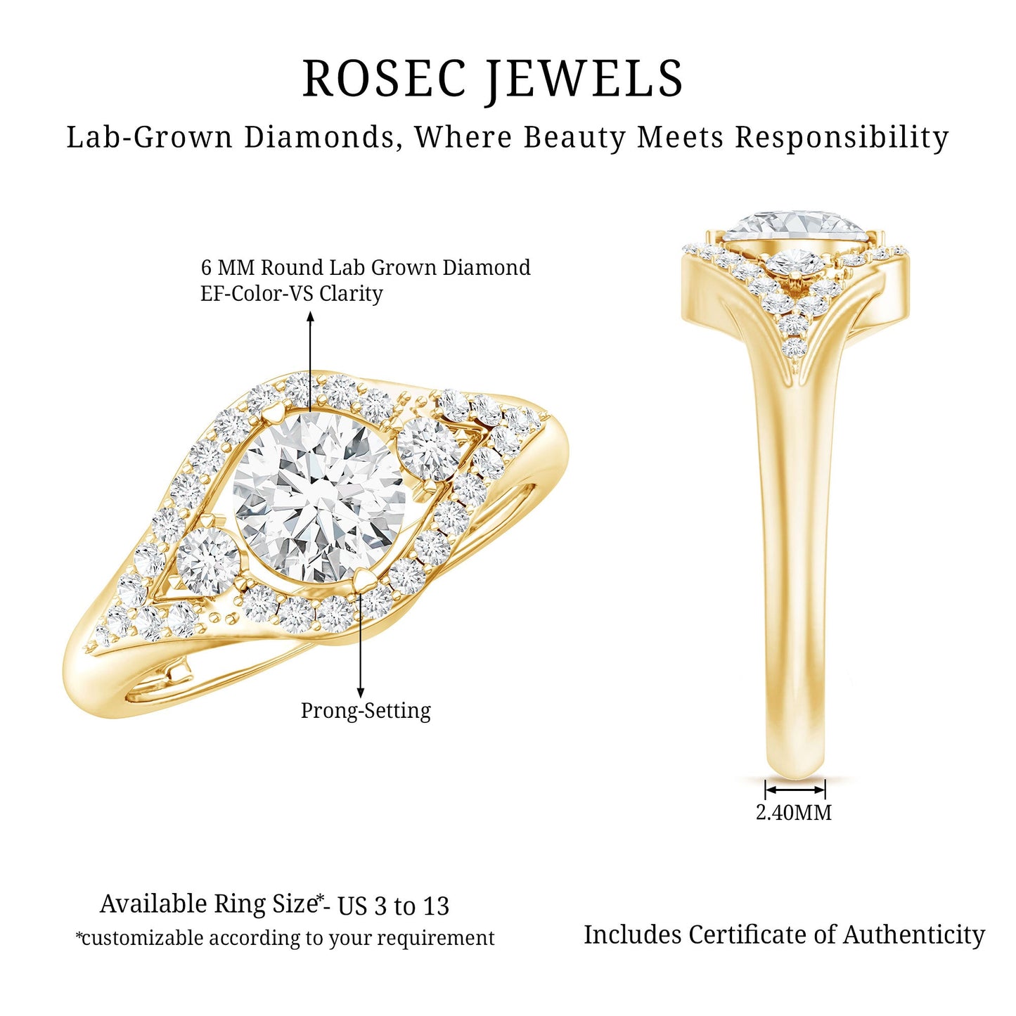 Certified 0.9 Carat Lab Grown Diamond Classic Engagement Ring