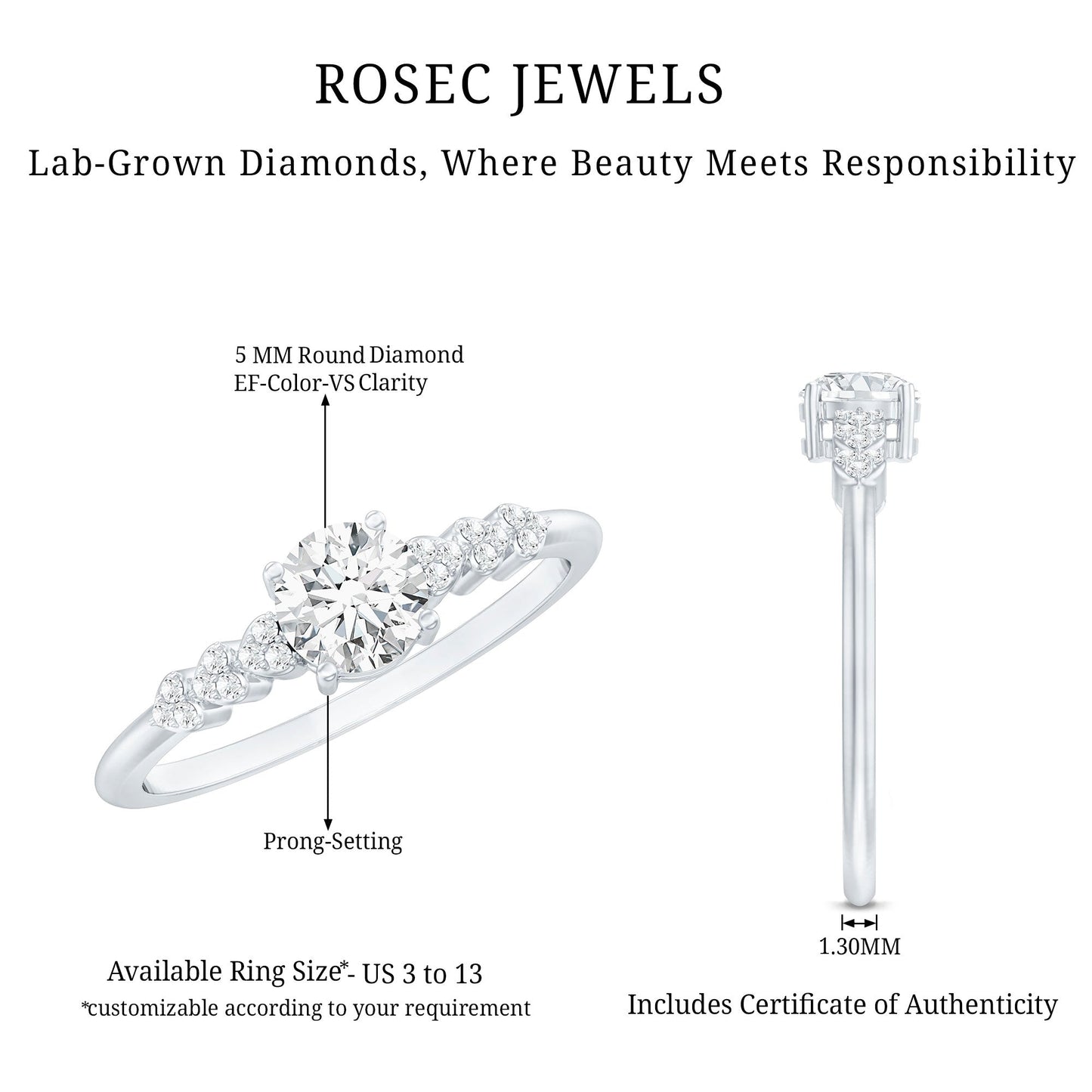 Certified 0.4 Carat Lab Grown Diamond Designer Engagement Ring