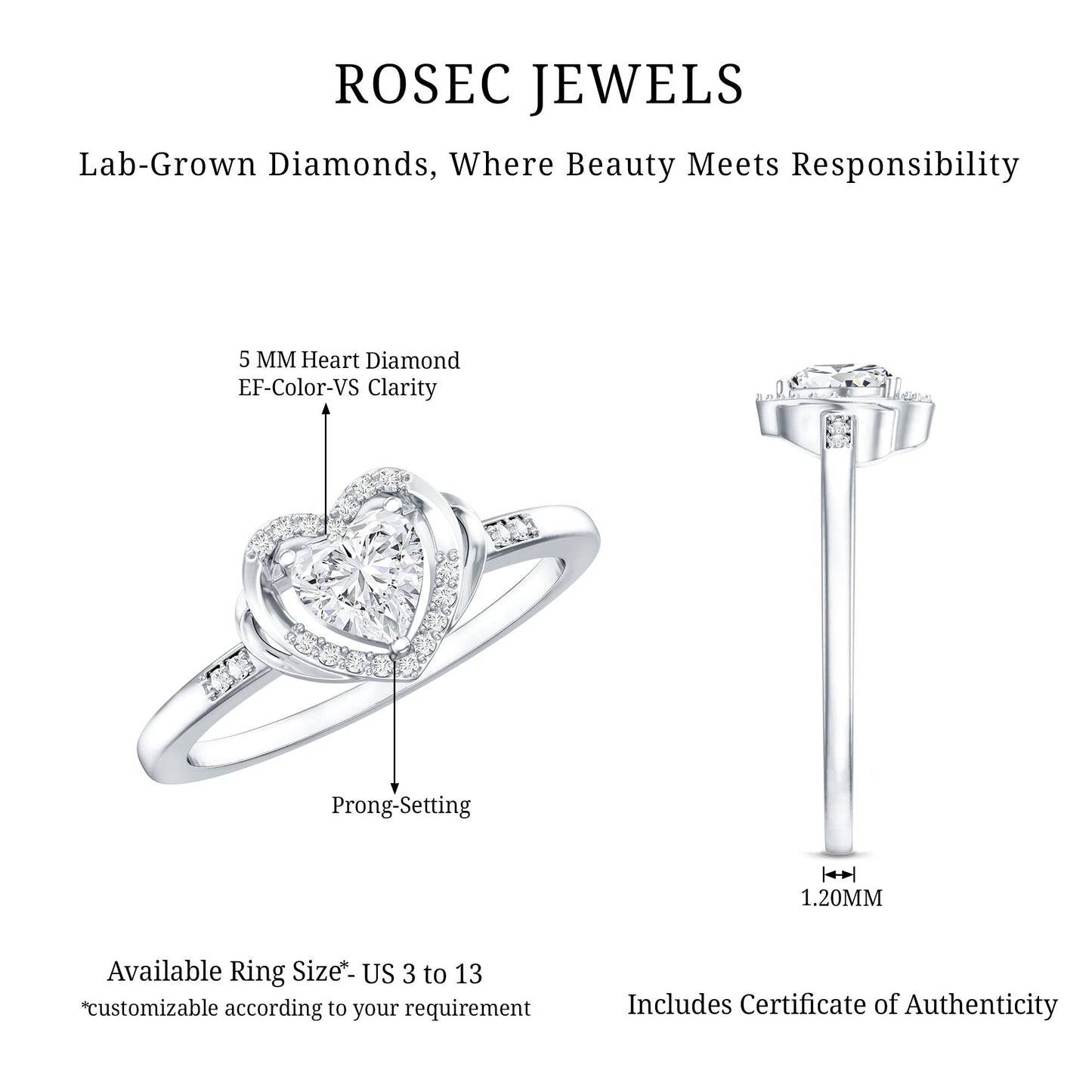 Certified Lab Created 0.5 Carat Heart Diamond Halo Engagement Ring