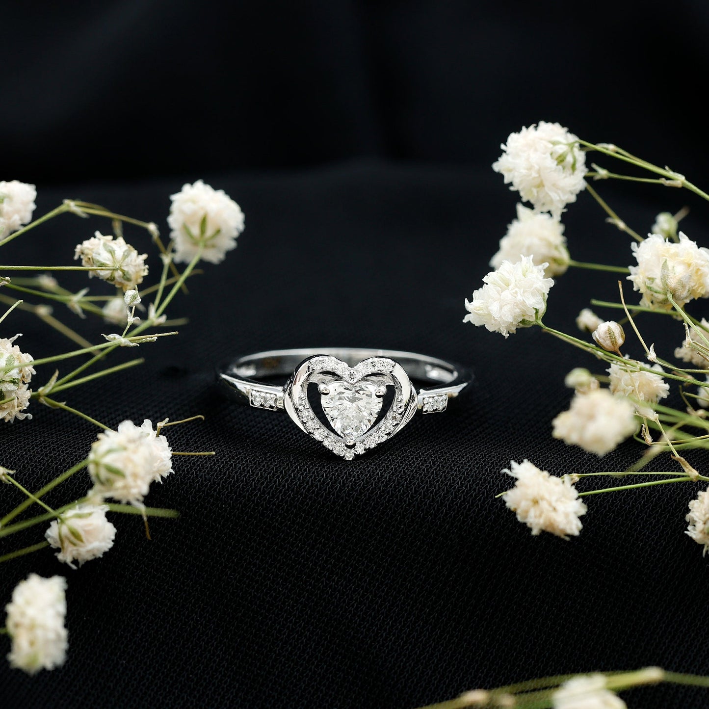 Certified Lab Created 0.5 Carat Heart Diamond Halo Engagement Ring