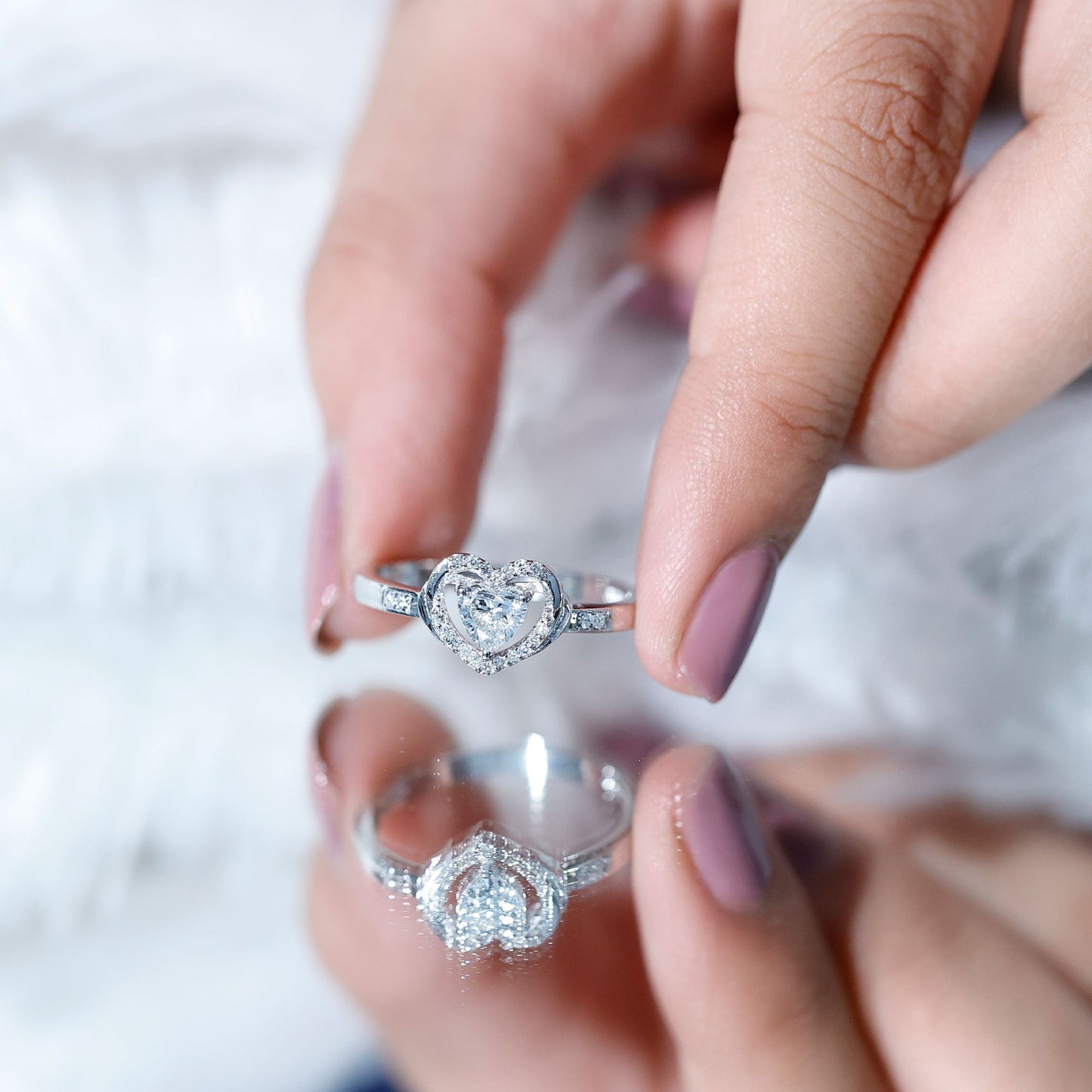 Certified Lab Created 0.5 Carat Heart Diamond Halo Engagement Ring