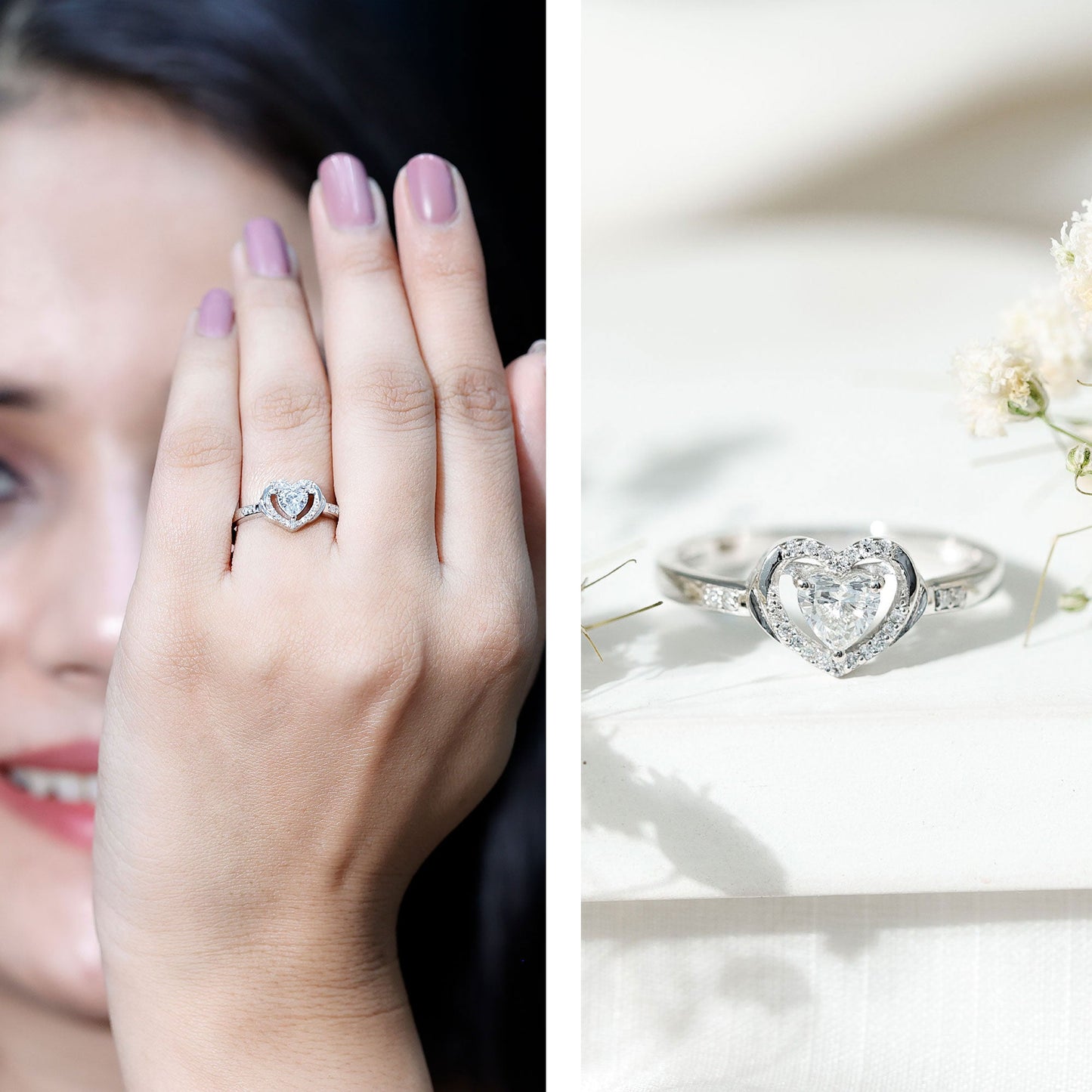 Certified Lab Created 0.5 Carat Heart Diamond Halo Engagement Ring