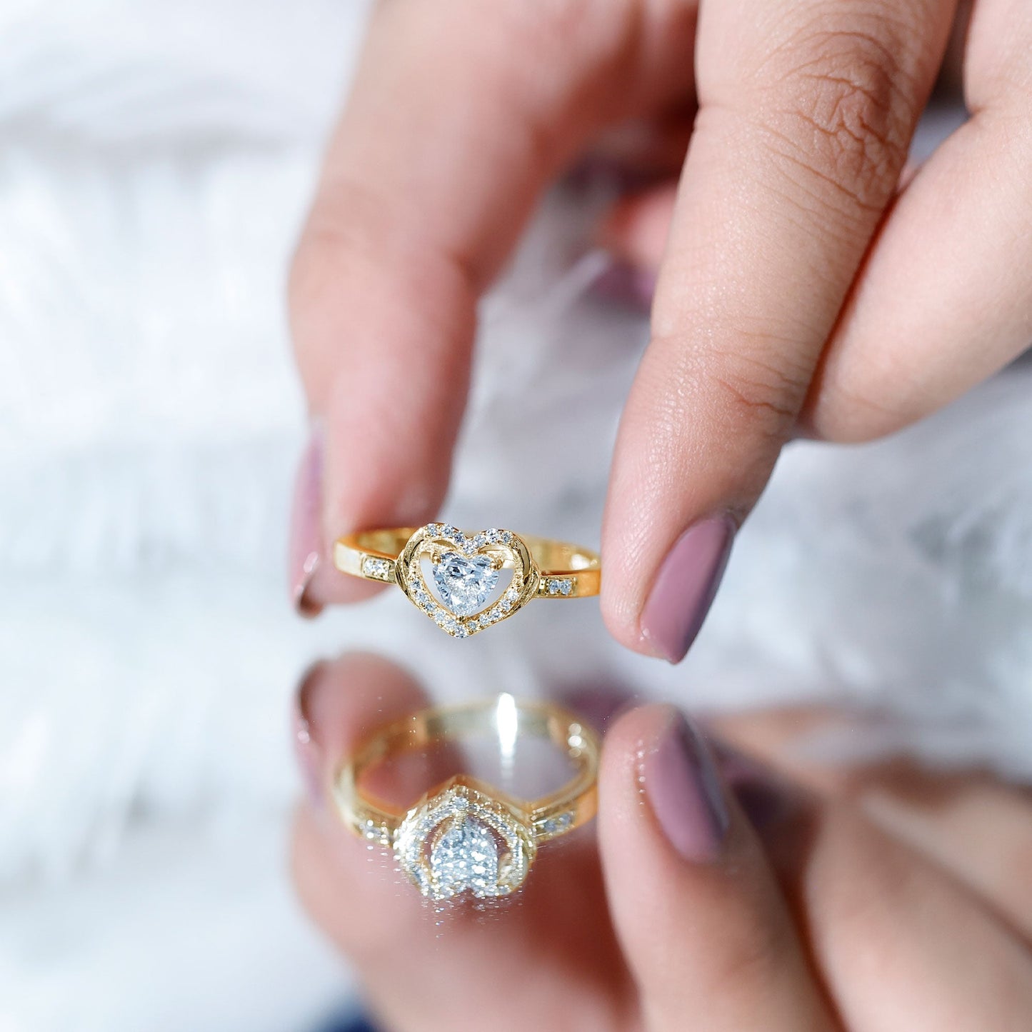 Certified Lab Created 0.5 Carat Heart Diamond Halo Engagement Ring