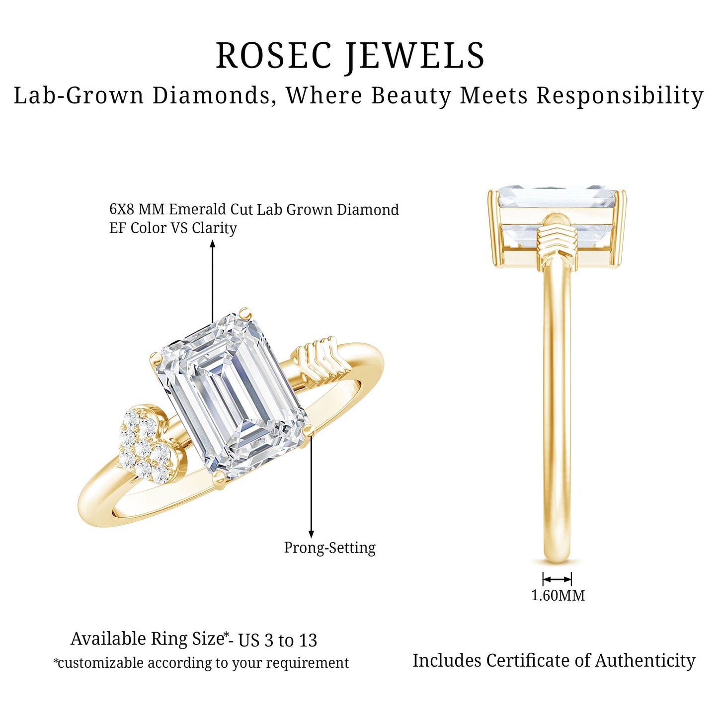 Lab Grown Diamond Emerald Cut Designer Engagement Ring