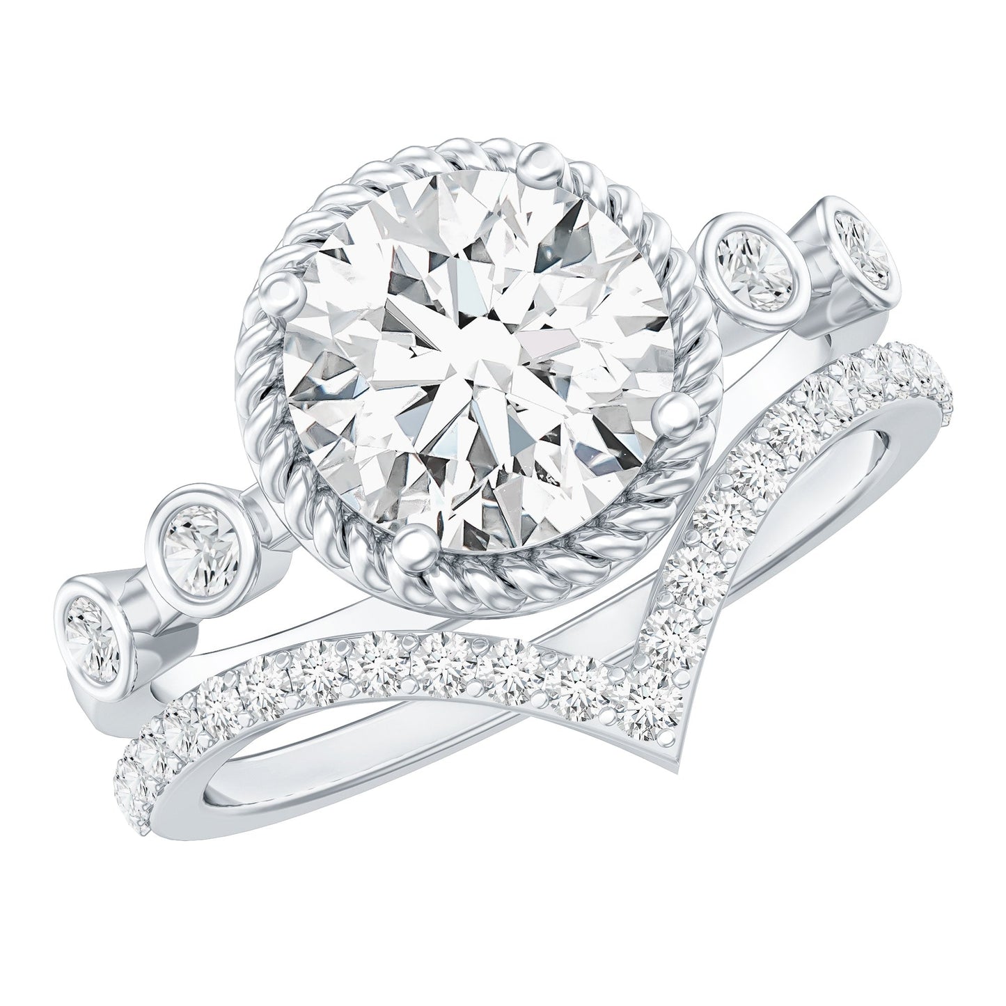 Certified Lab Grown Diamond Solitaire Bridal Ring Set With Enhancer