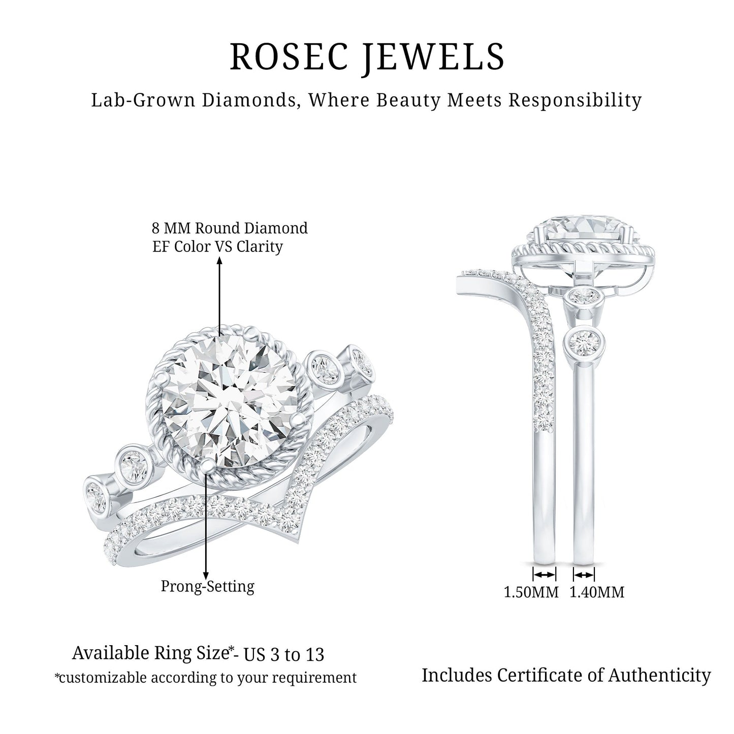 Certified Lab Grown Diamond Solitaire Bridal Ring Set With Enhancer