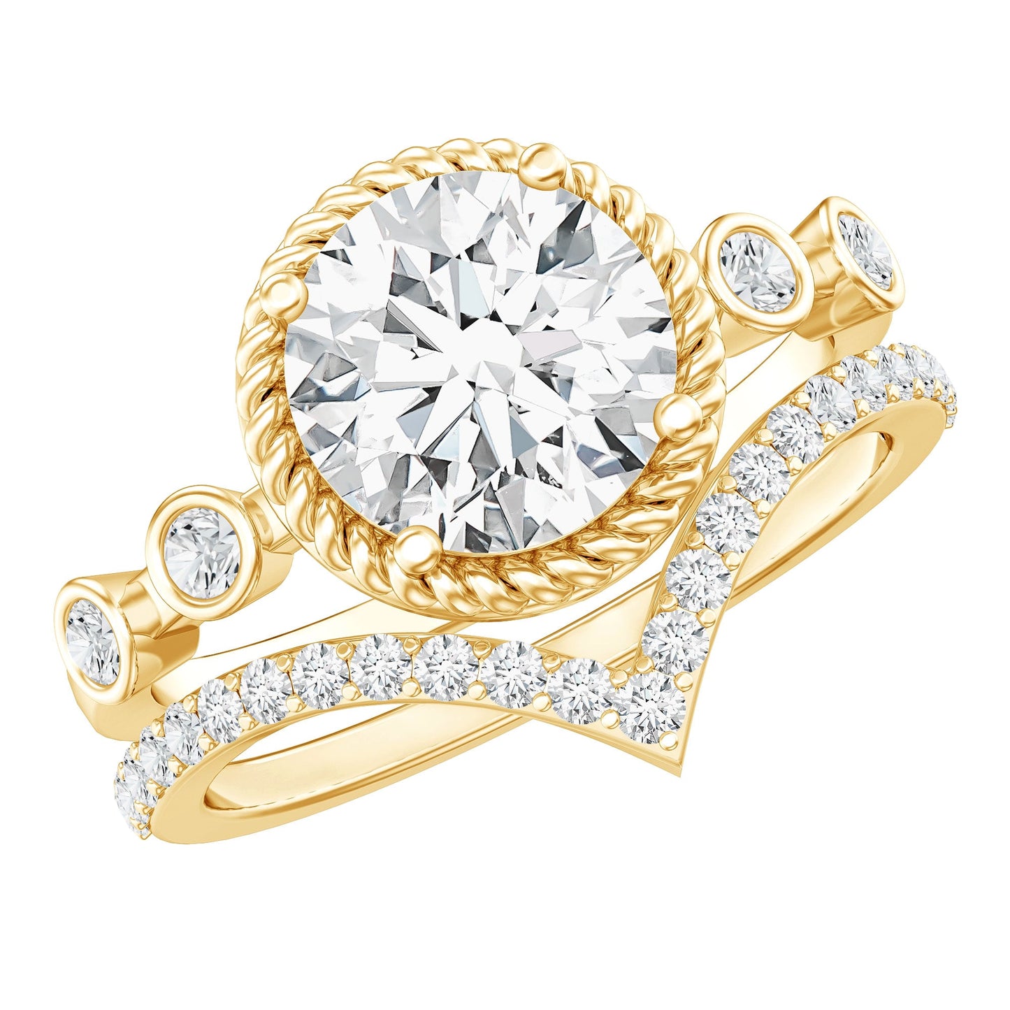 Certified Lab Grown Diamond Solitaire Bridal Ring Set With Enhancer