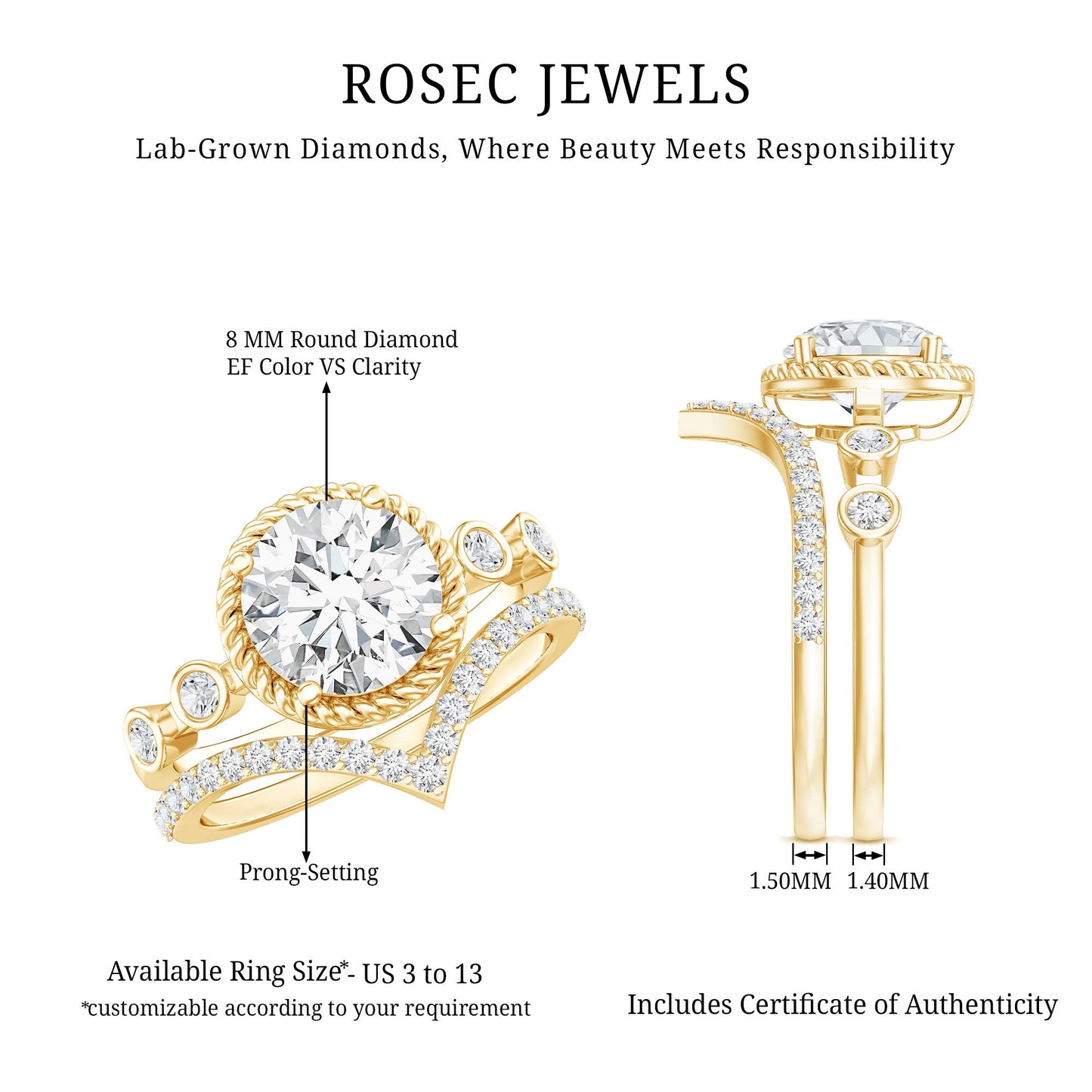 Certified Lab Grown Diamond Solitaire Bridal Ring Set With Enhancer